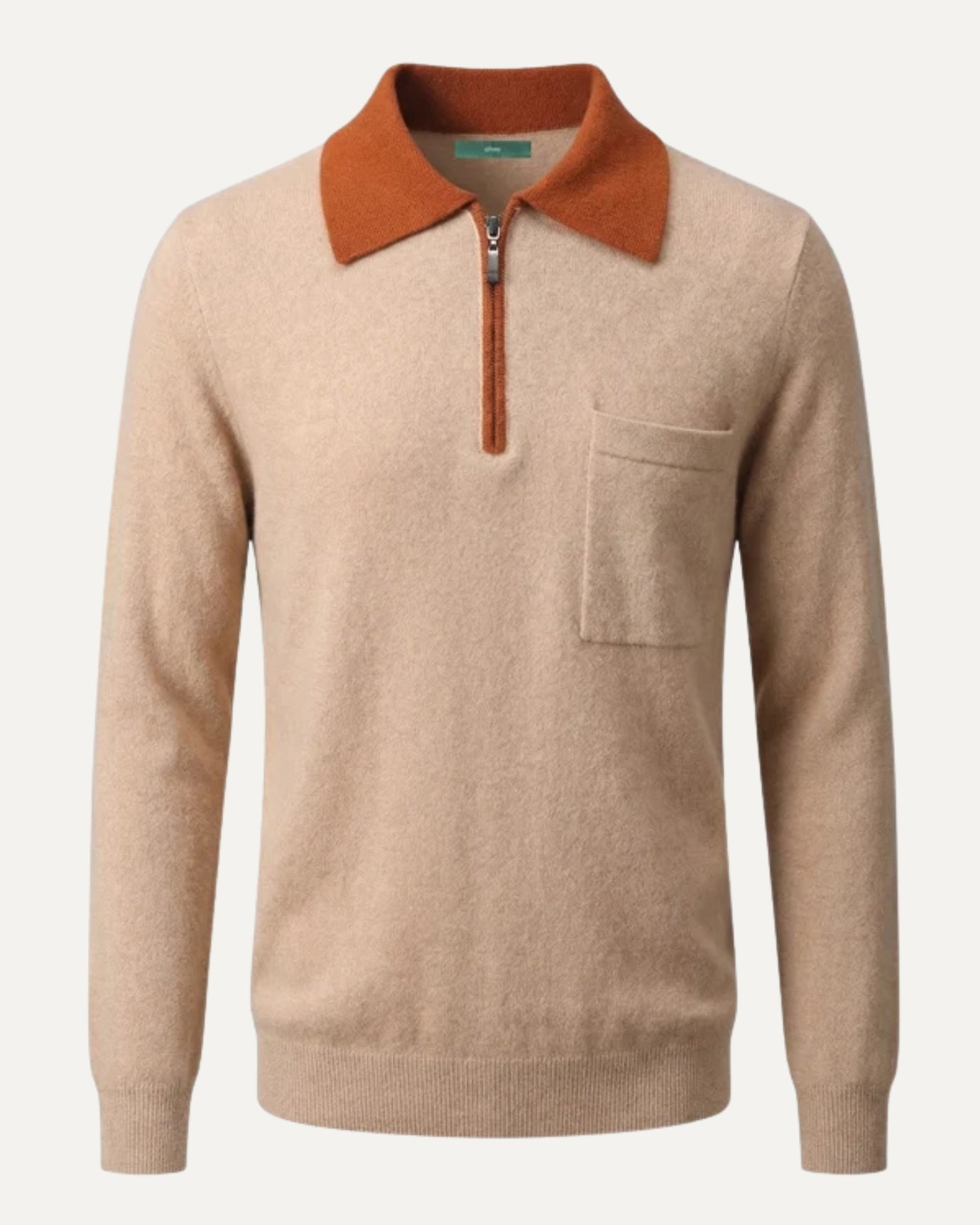 Cashmere polo sweater with zipper neckline, business casual old money knit for men