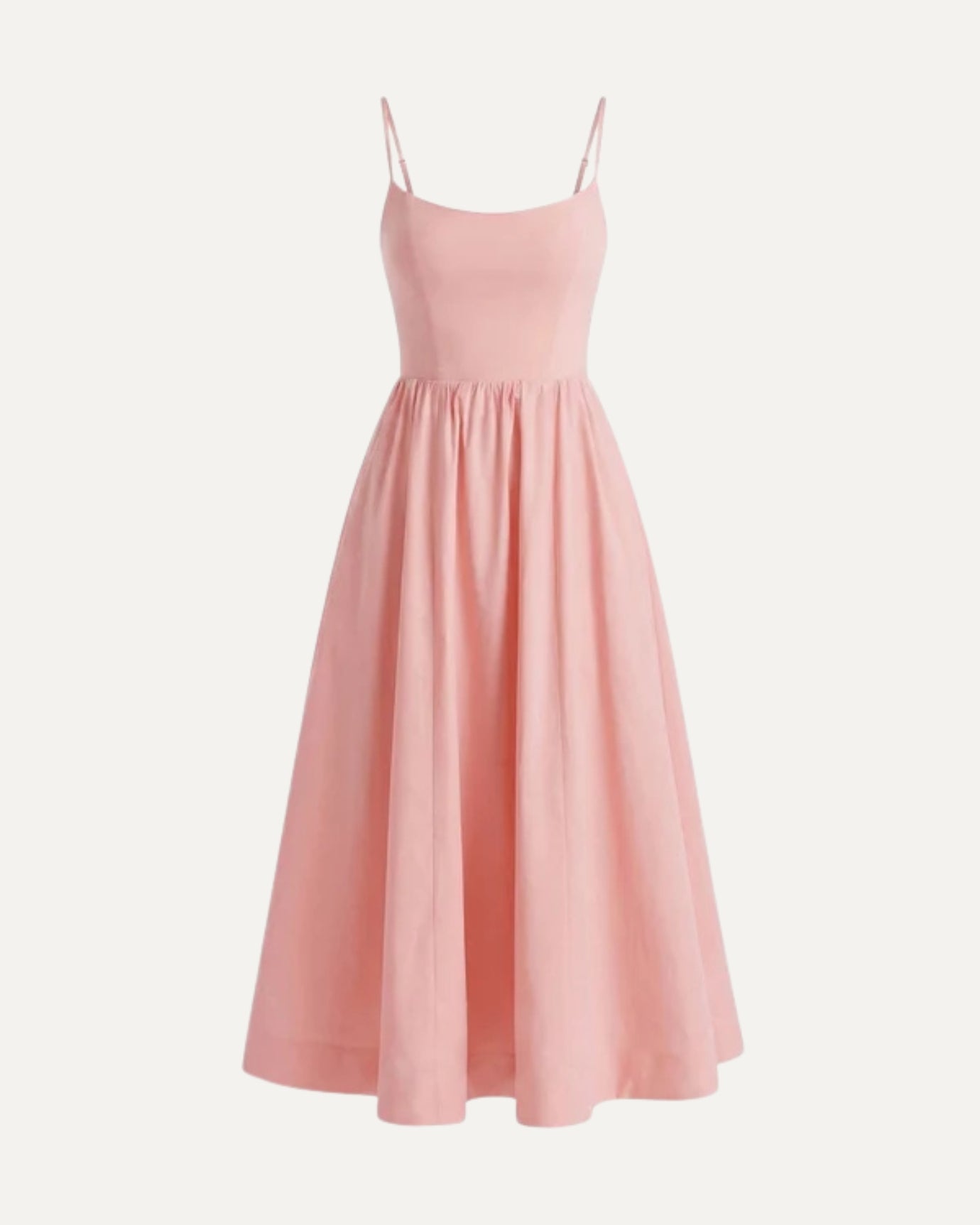 Soft pink border dress in Italian linen, classic preppy style with feminine border accent