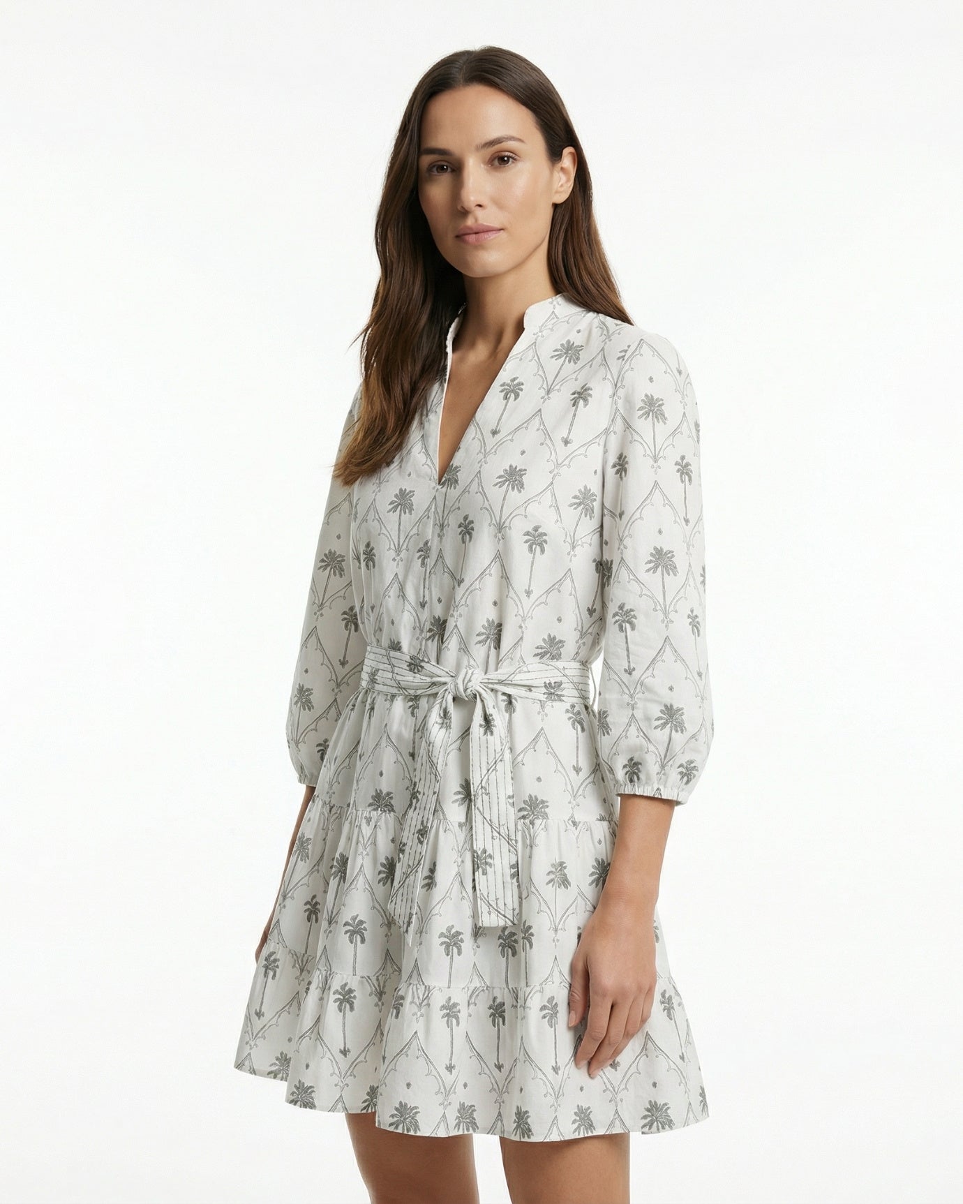 Light Palm V neck Dress