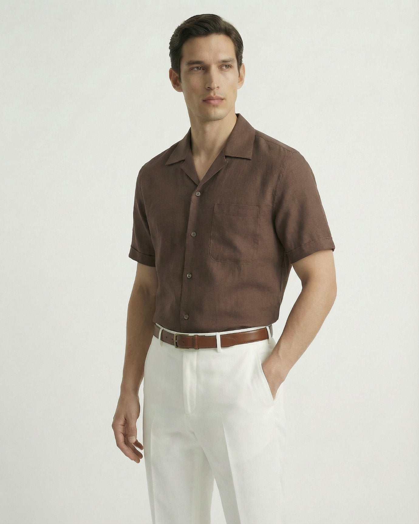 Summer linen Cuban collar short-sleeved shirt