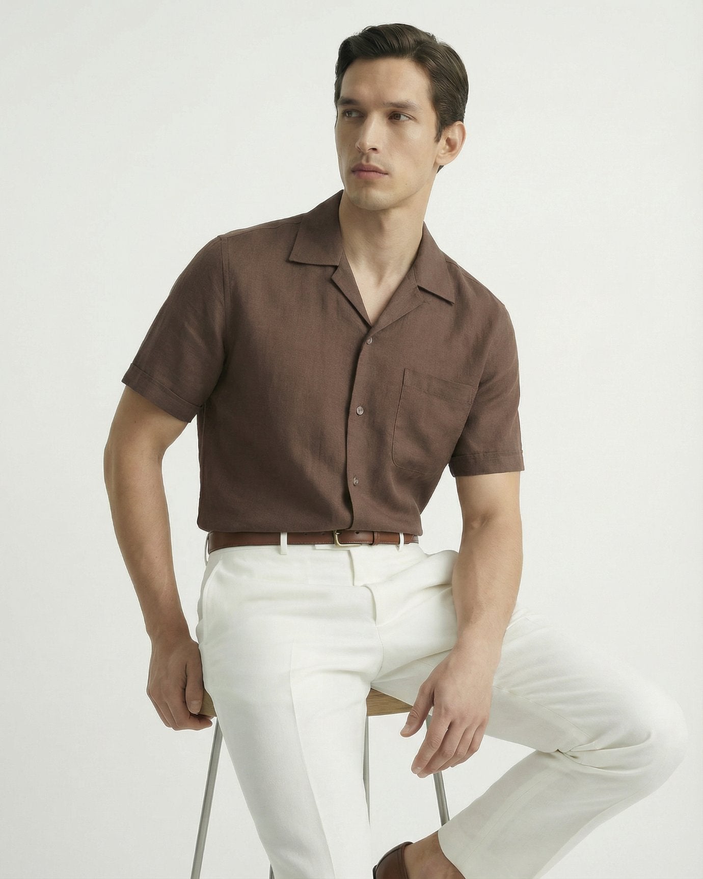 Summer linen Cuban collar short-sleeved shirt