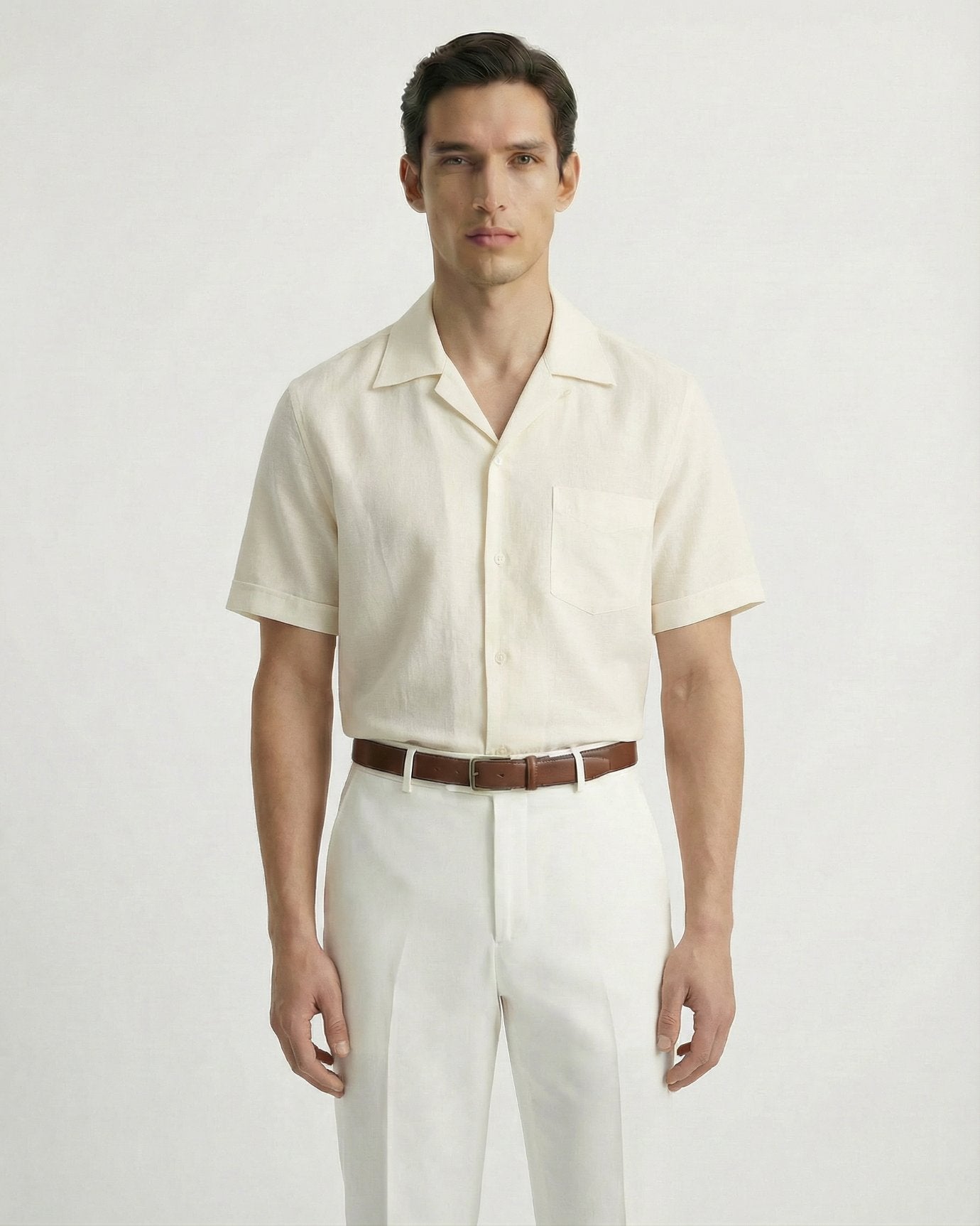 Summer linen Cuban collar short-sleeved shirt