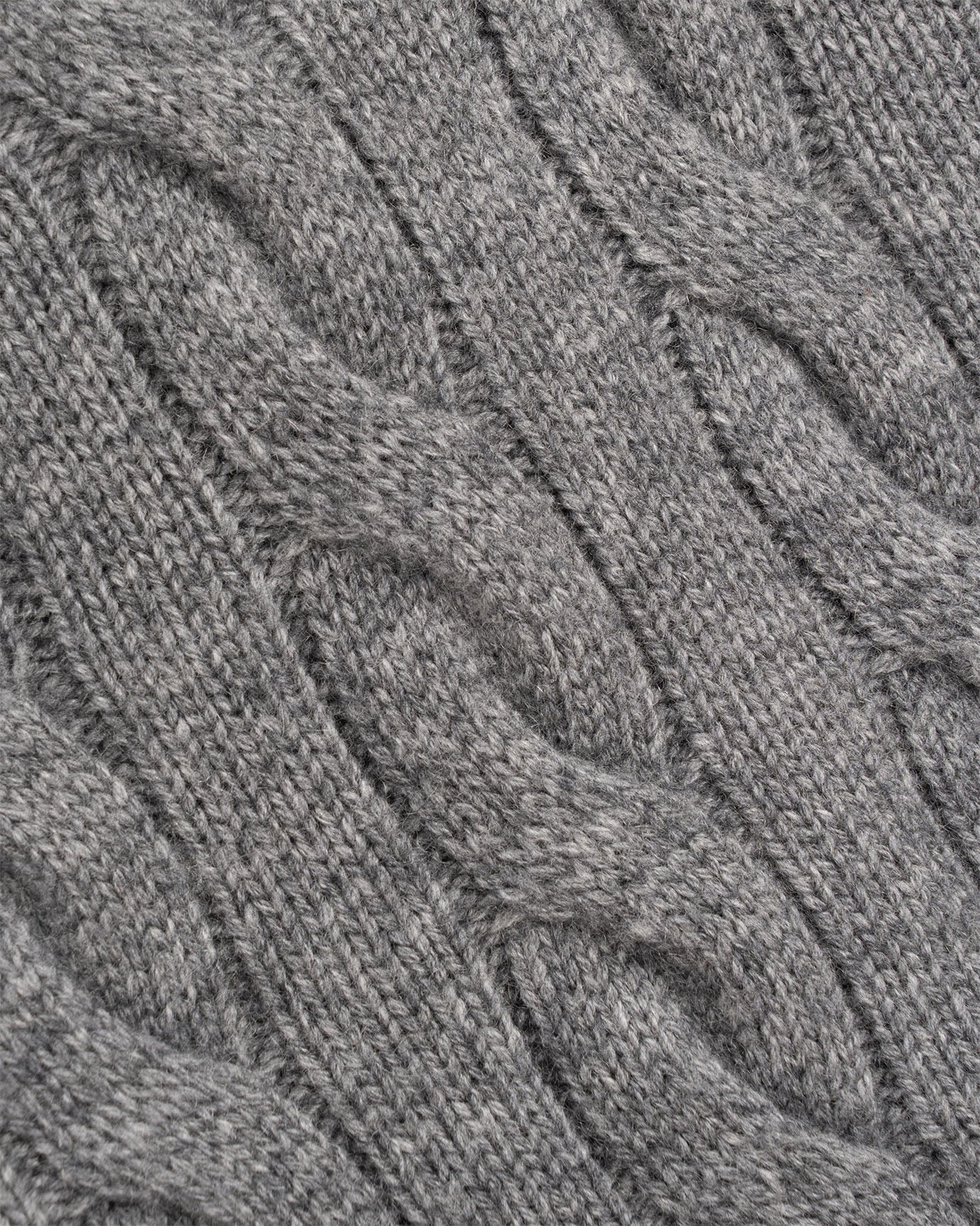 Close-up of gray cable knit fabric texture