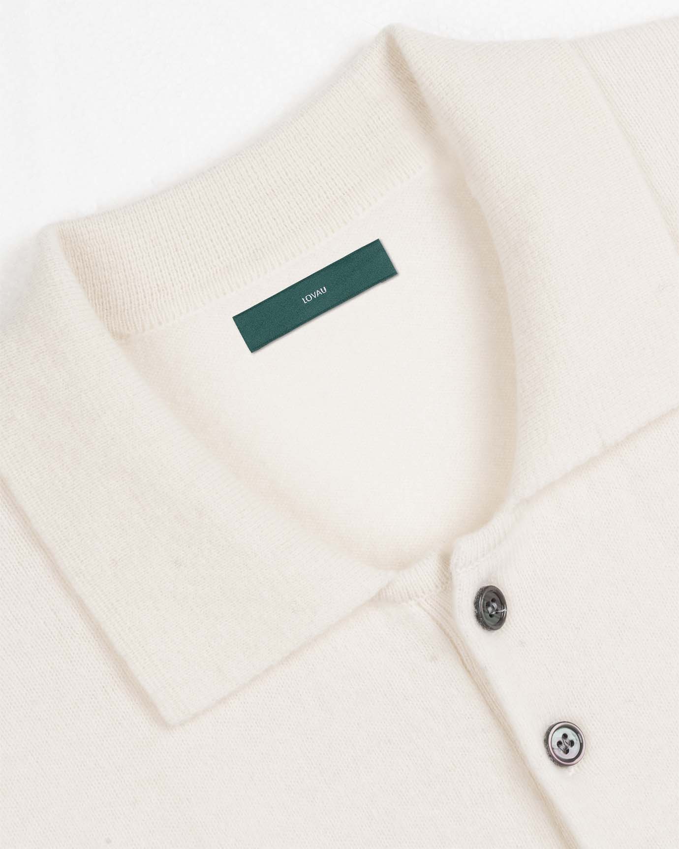 Soft white cashmere polo with classic collar