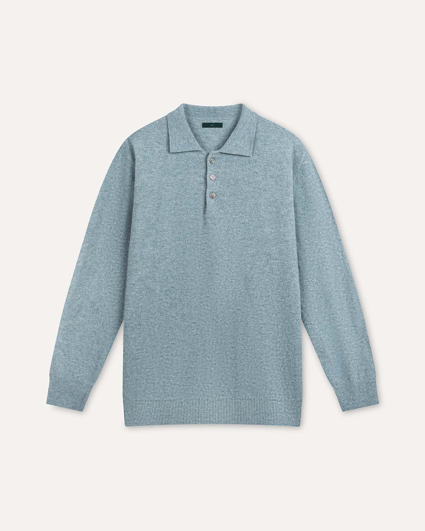 Wool Long Sleeve Polo Gray Green