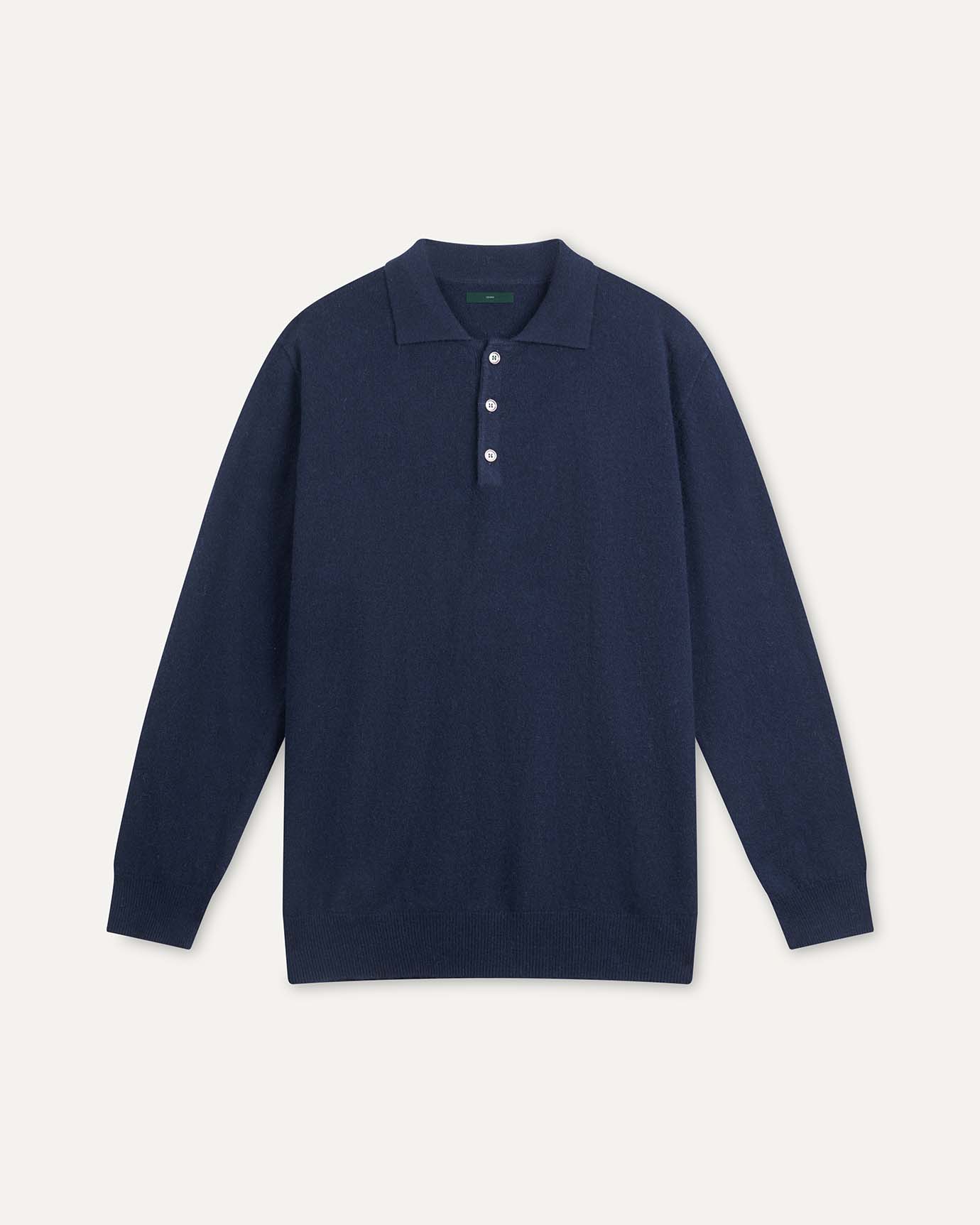 Wool Long Sleeve Polo Navy Blue