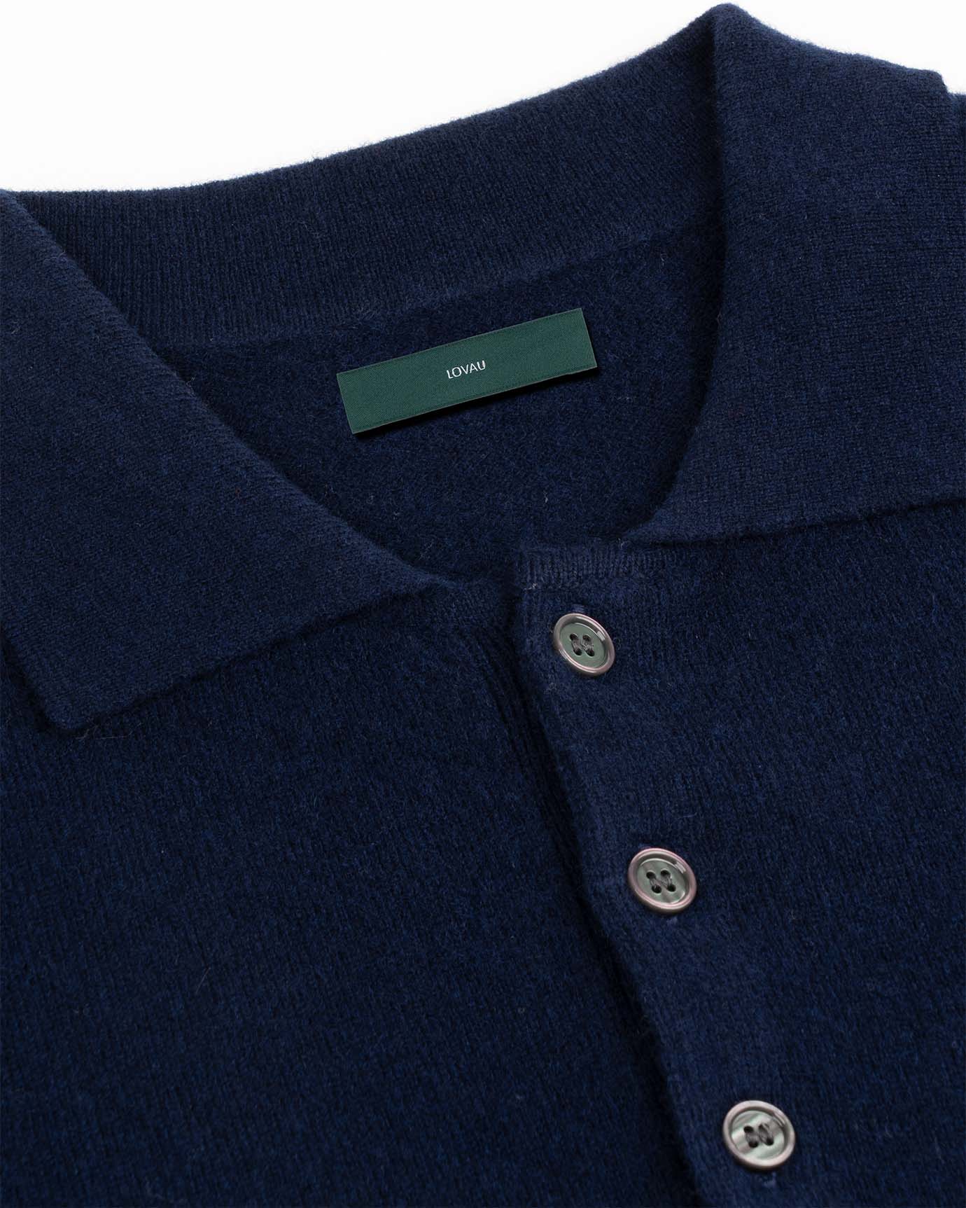 Navy blue long sleeve polo made of cashmere wool