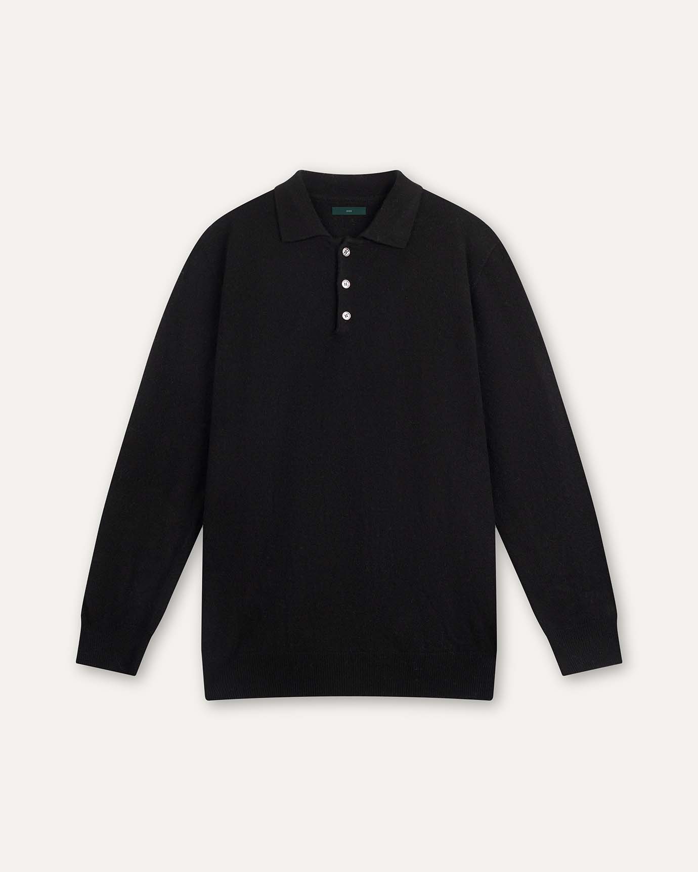 Wool Long Sleeve Polo Black