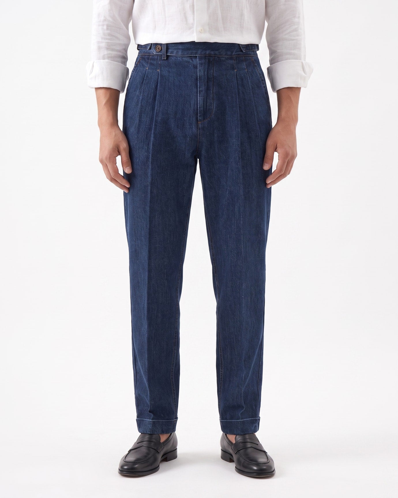 High-Waisted Retro Washed Cotton Straight Leg Jeans
