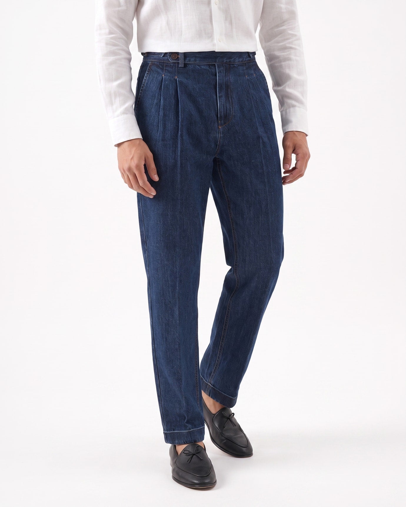 High-Waisted Retro Washed Cotton Straight Leg Jeans