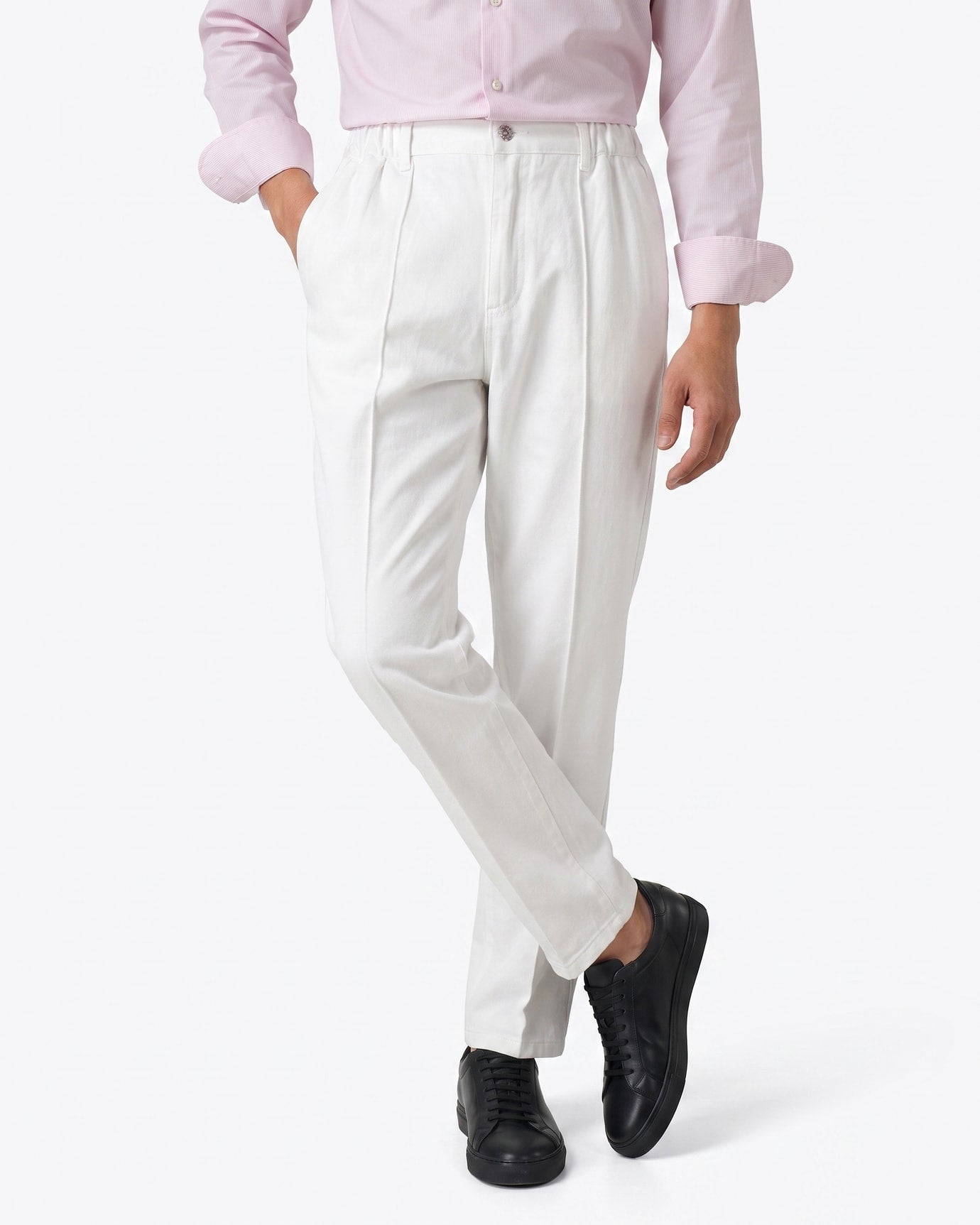 High-Waisted White Straight Leg Cotton Pants