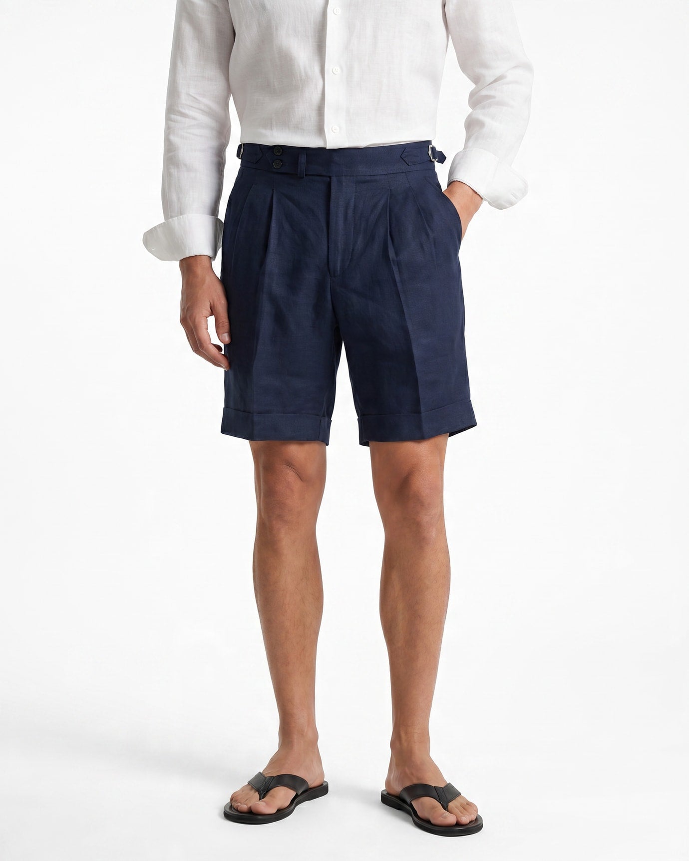 Double Pleated Linen Shorts