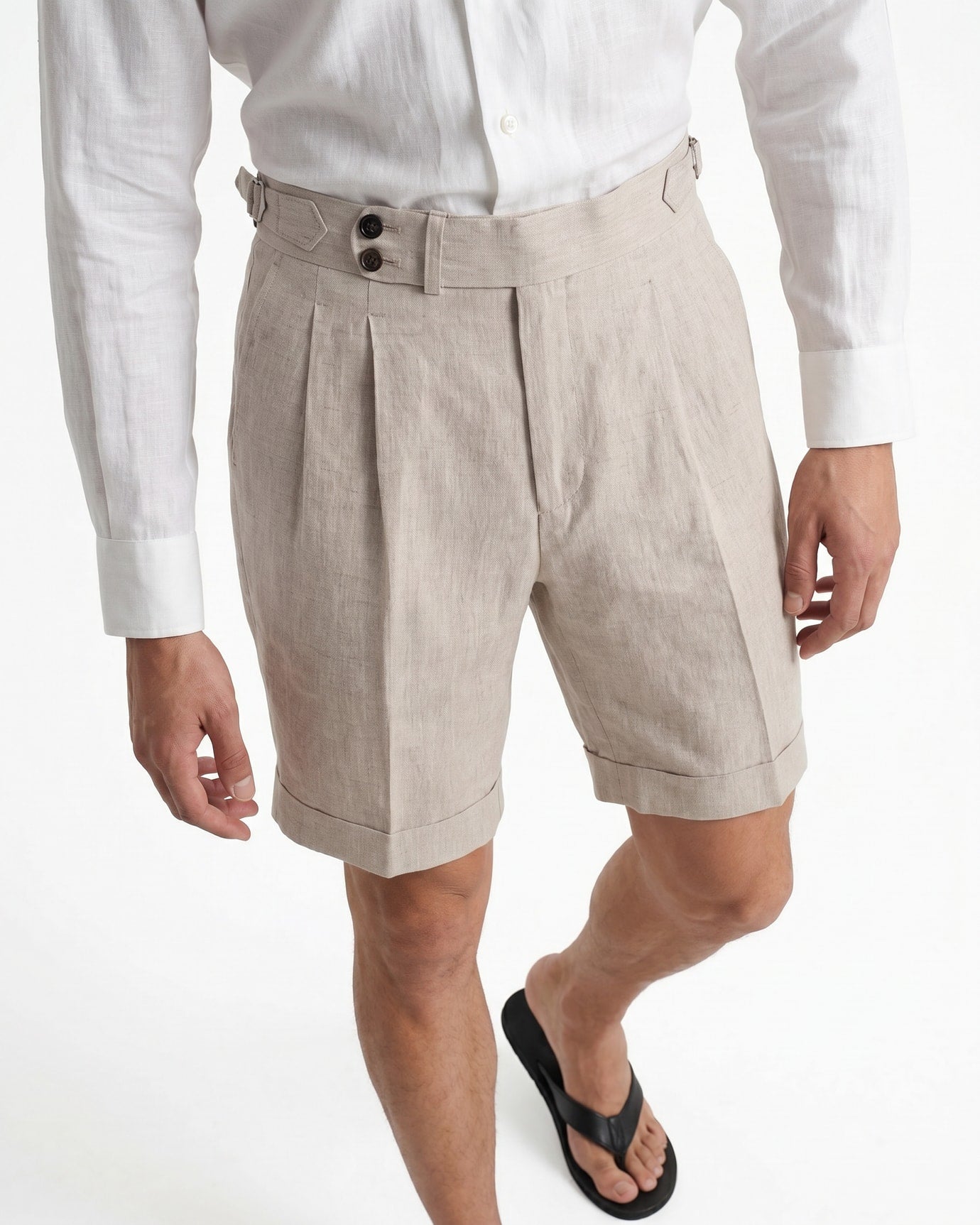Double Pleated Linen Shorts