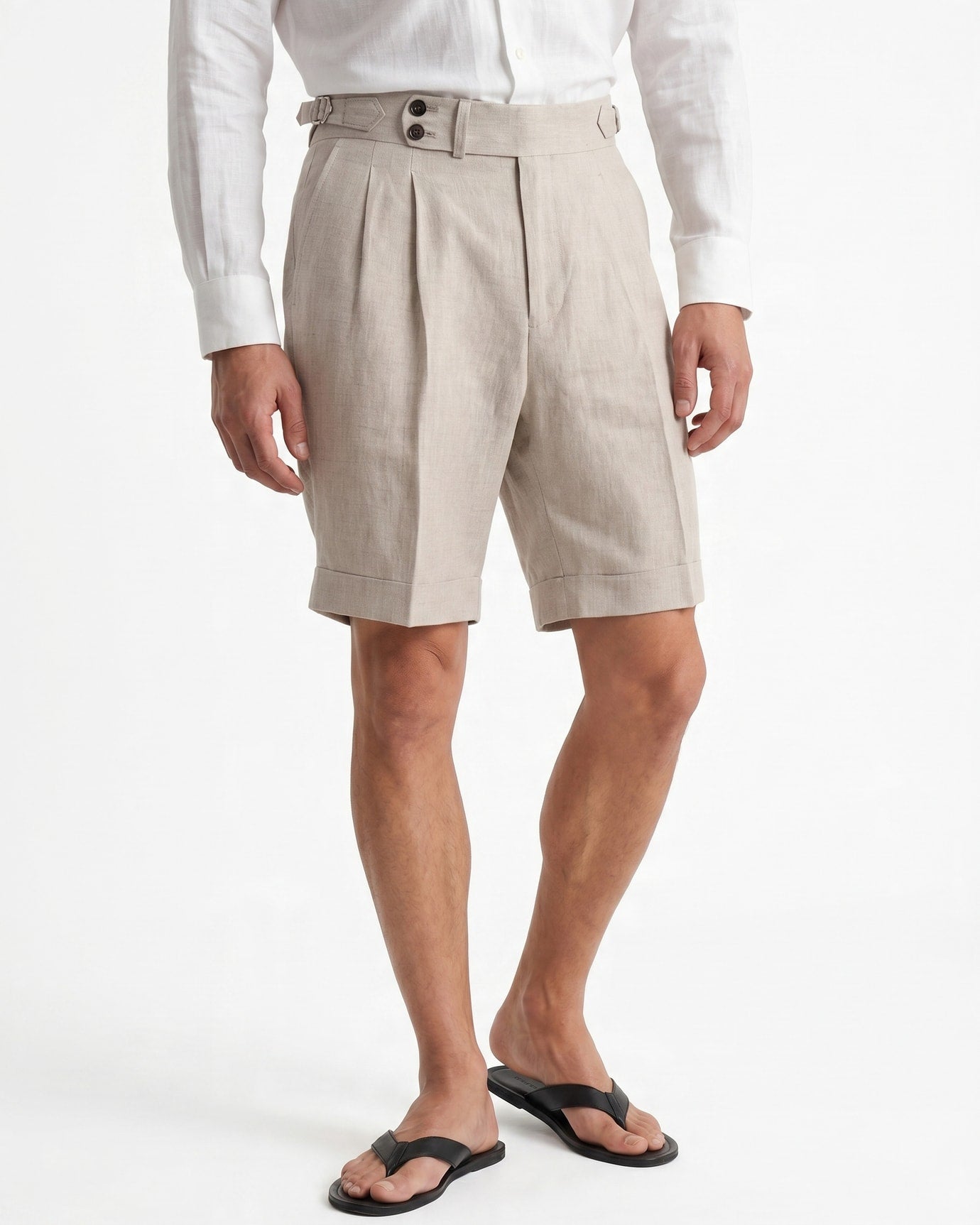 Double Pleated Linen Shorts