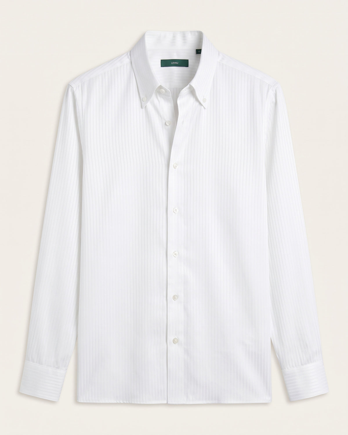 Milano Satin Stripe Shirt in Elegant White, front view with the Lovau woven label