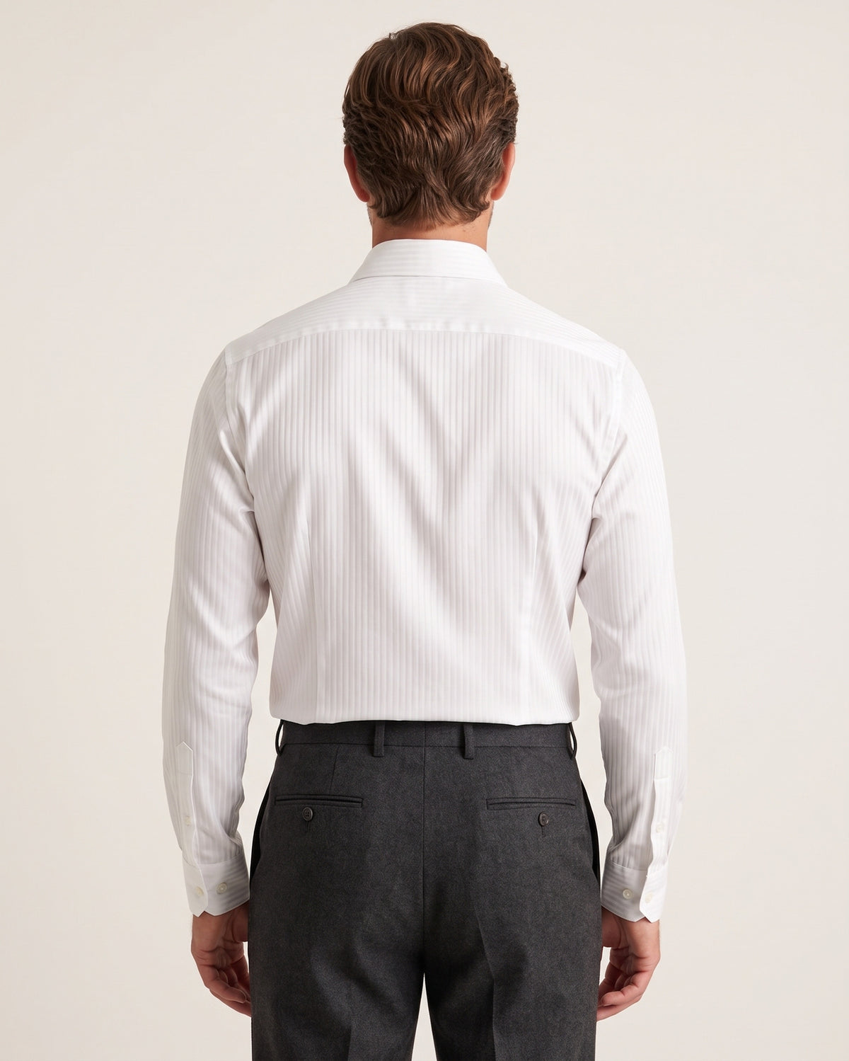 Milano Satin Stripe Long-Staple Cotton Shirt in Elegant White, back view