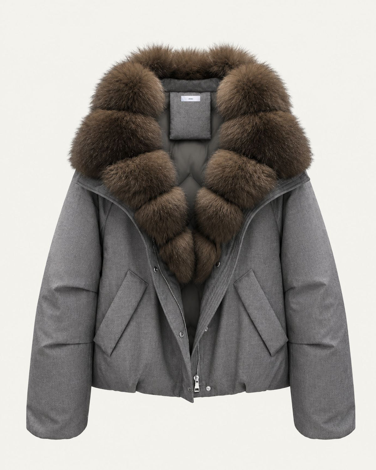 Relaxed-Fit Down Coat with Natural Fox Fur Collar