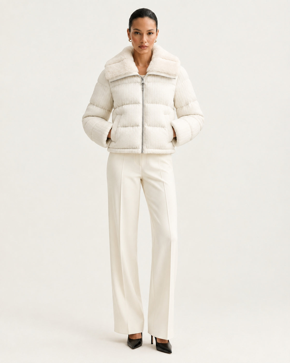 Diana Wool Knit Goose Down Jacket with Mink Collar