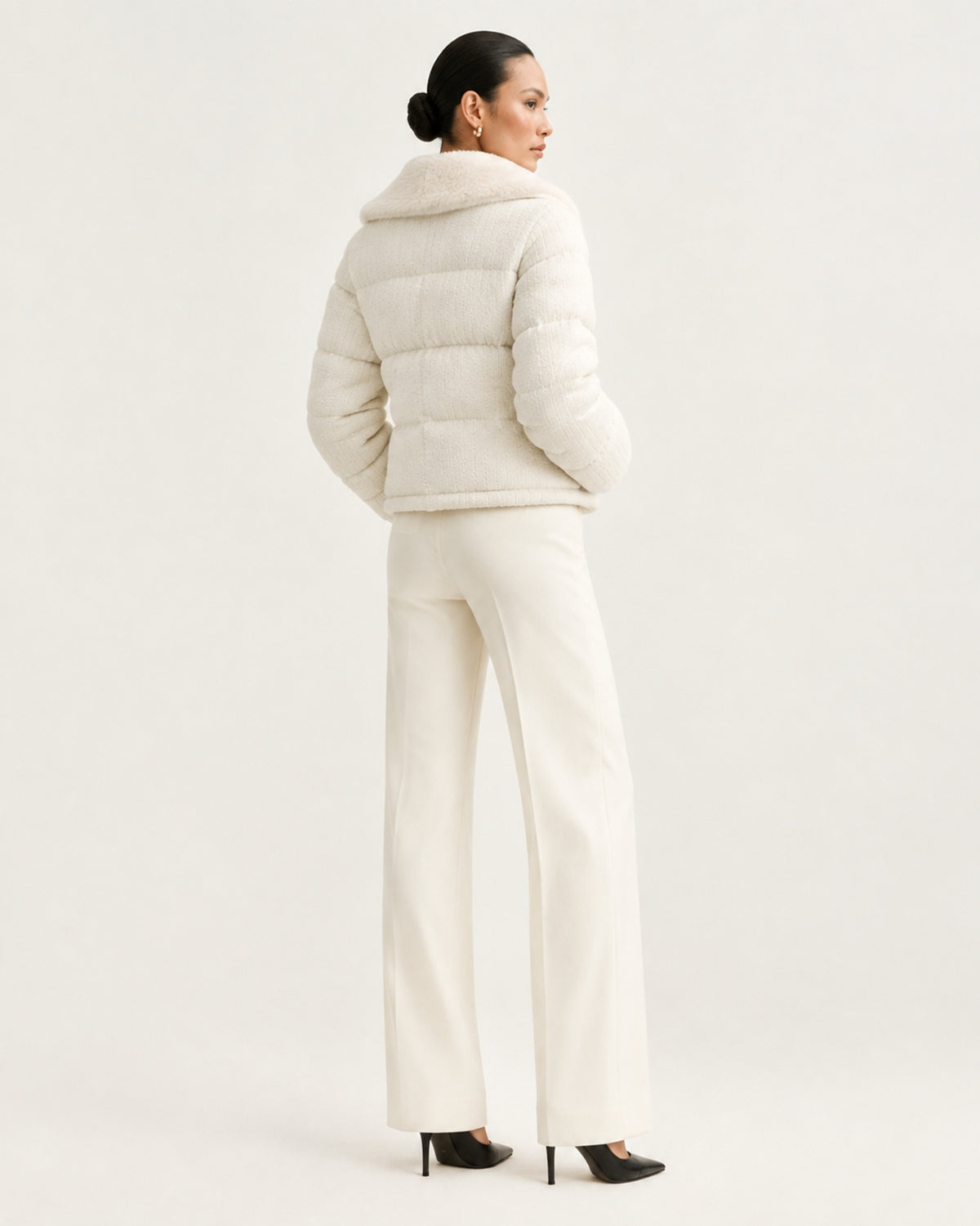 Diana Wool Knit Goose Down Jacket with Mink Collar