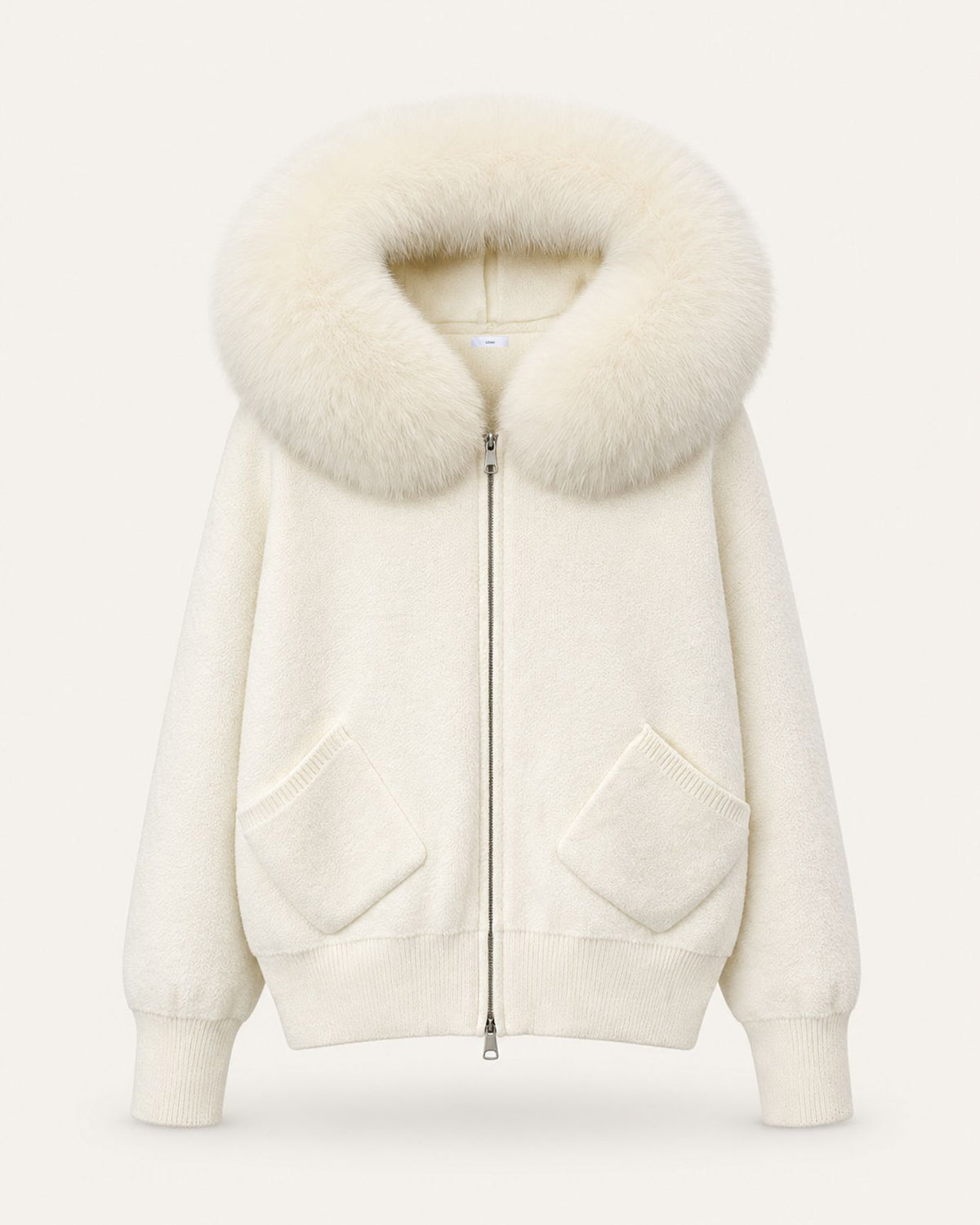 Hooded Knit Cardigan with Removable Fox Fur Trim