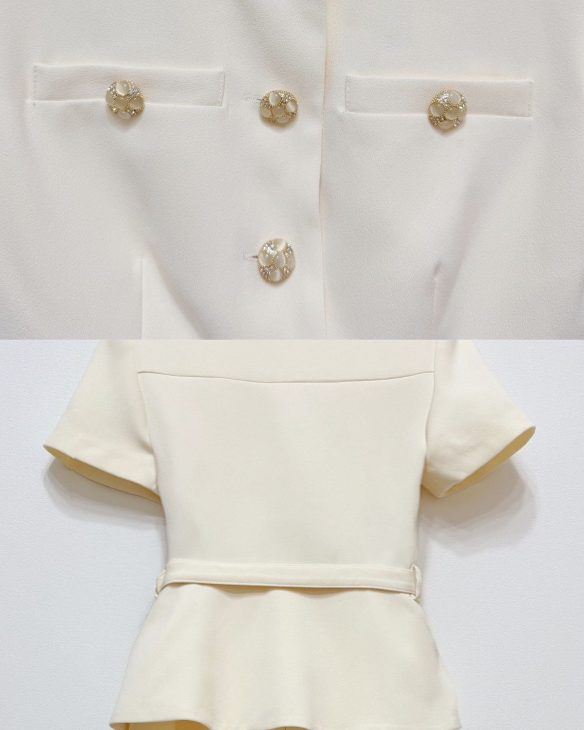 Off White Cinched-Waist Short-Sleeve Top and Long Skirt Set