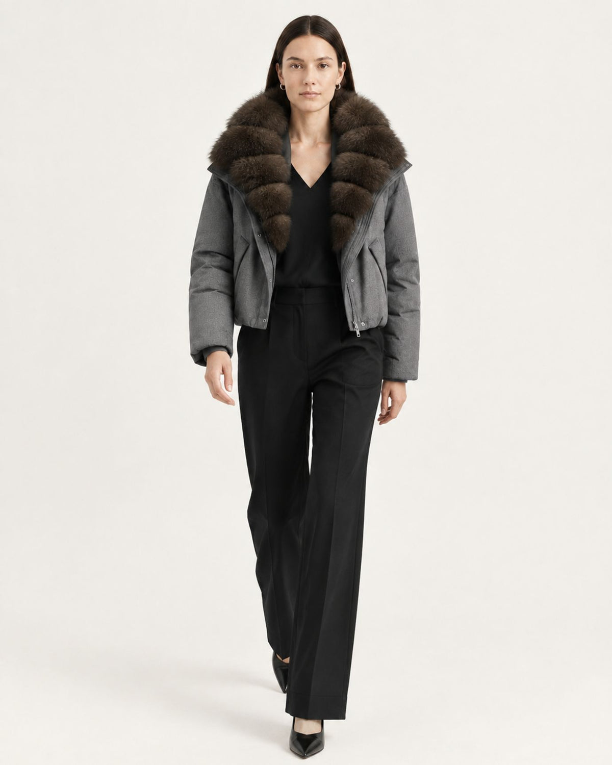 Relaxed-Fit Down Coat with Natural Fox Fur Collar