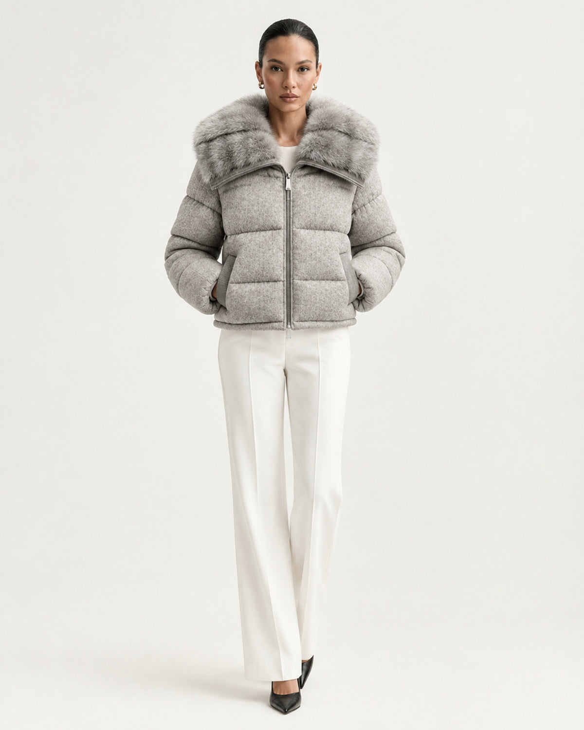 Diana Wool Knit Goose Down Jacket with Mink Collar