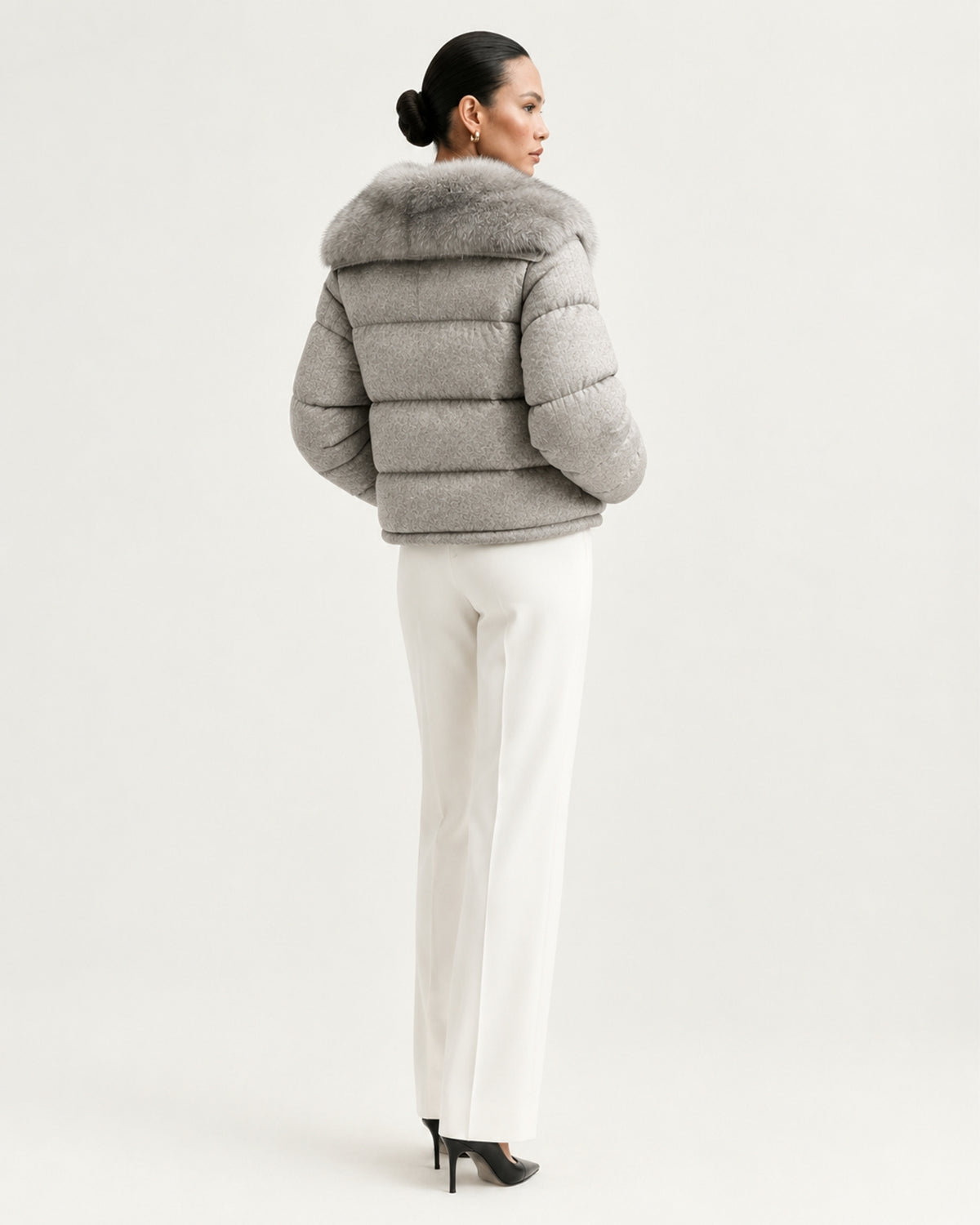 Diana Wool Knit Goose Down Jacket with Mink Collar