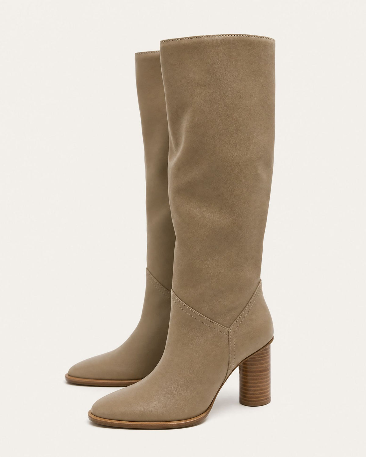 Kira Pull-On Square-Toe Leather Knee-High Boots