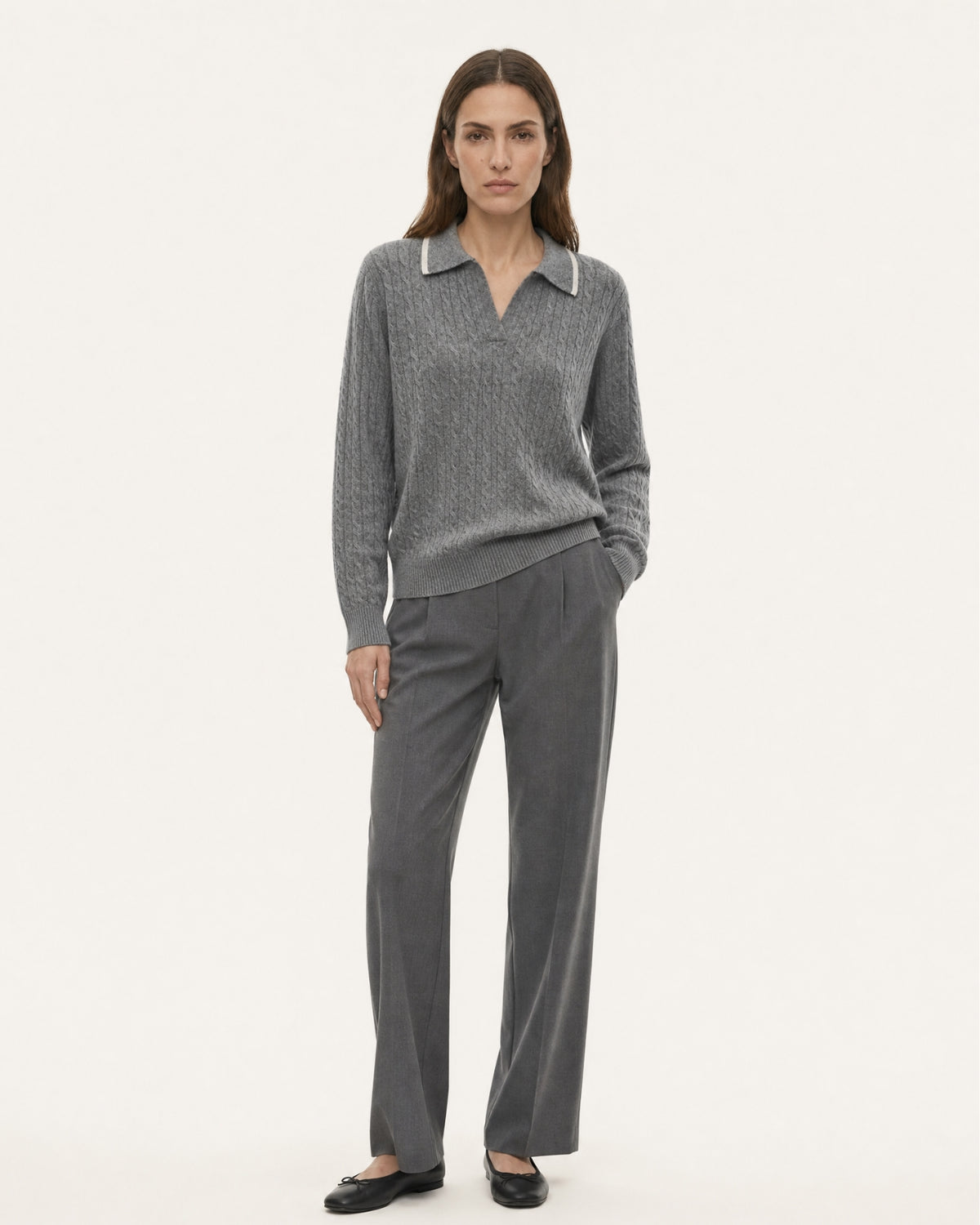 Collared Cable Knit Cashmere Sweater Polo