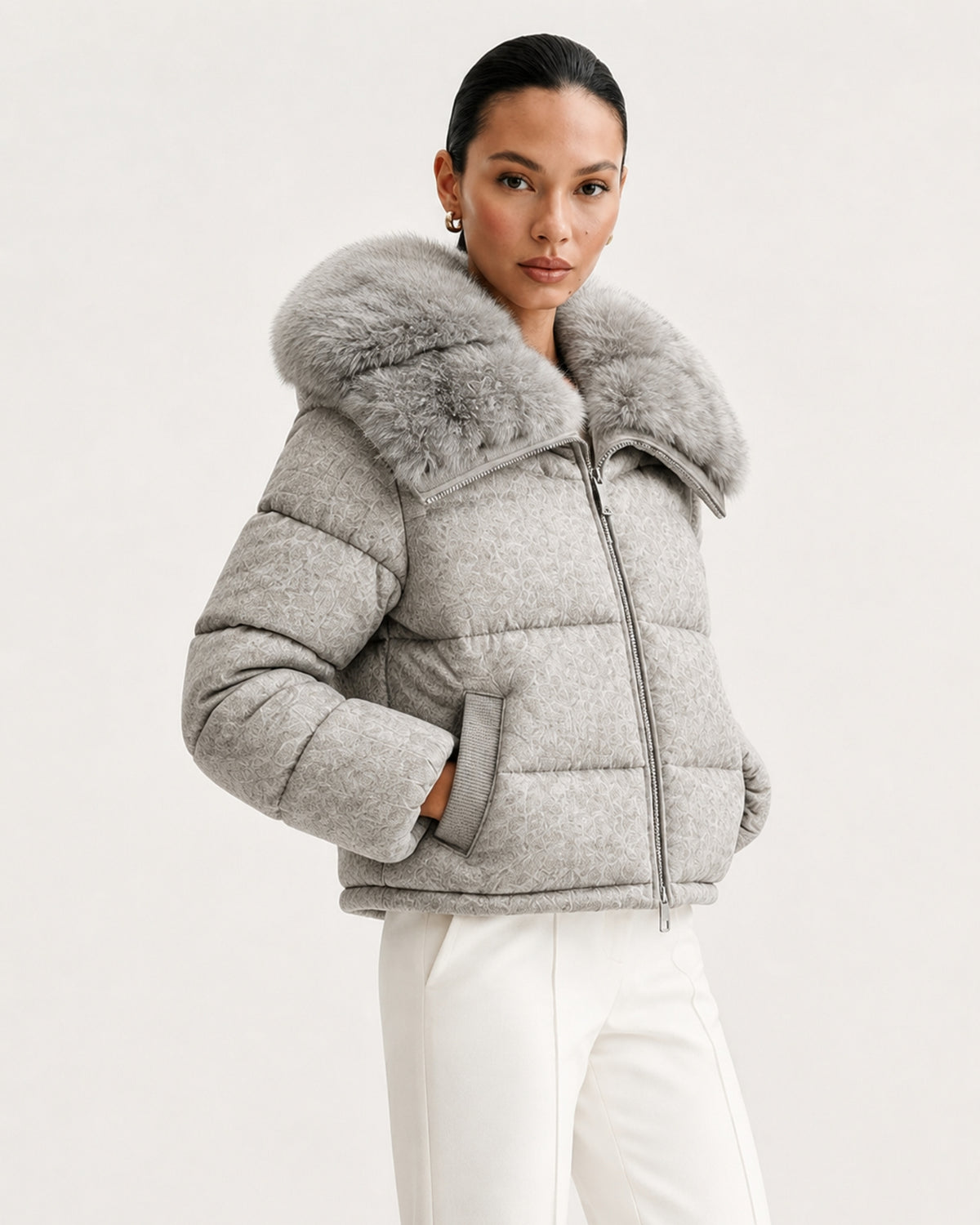 Diana Wool Knit Goose Down Jacket with Mink Collar