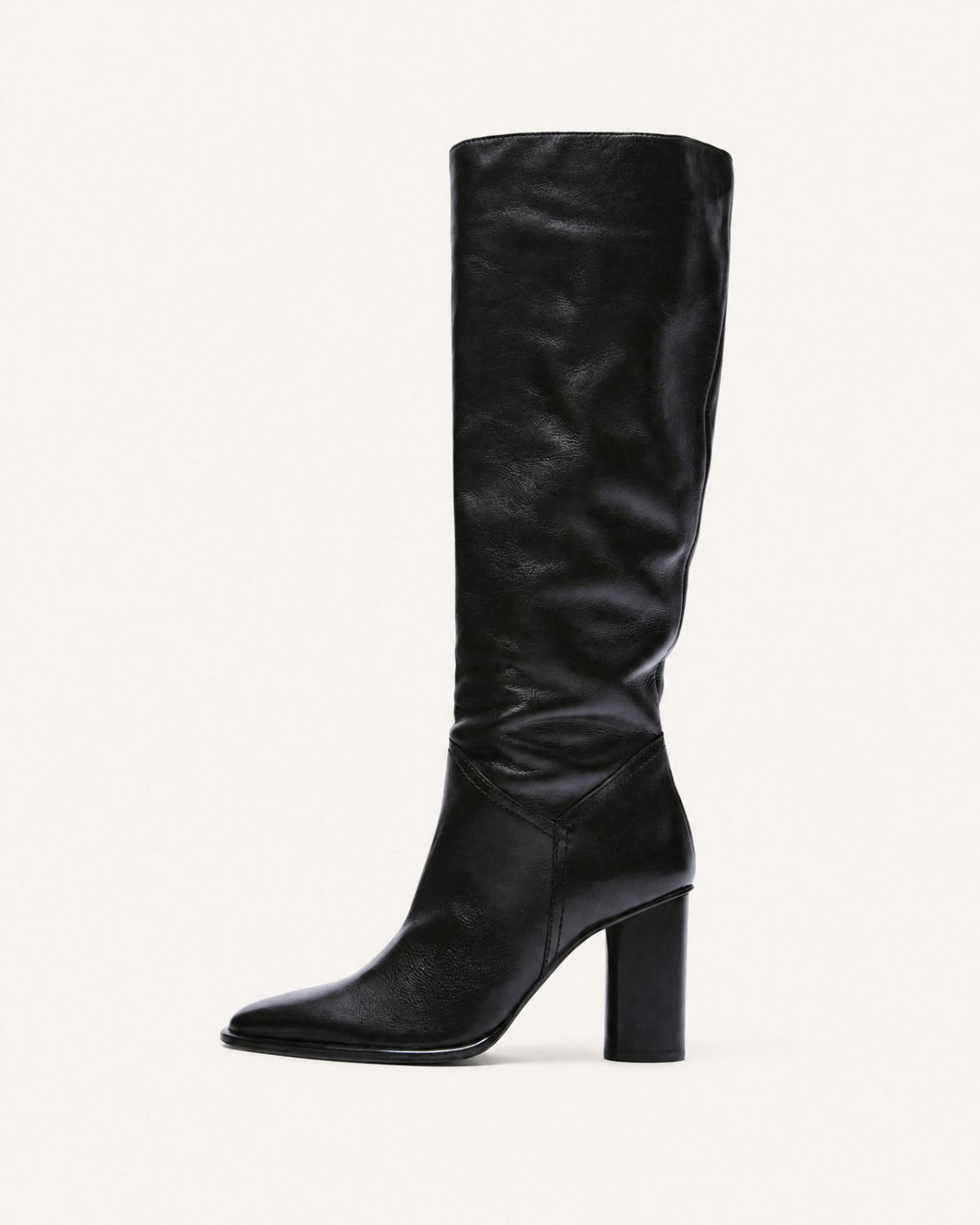 Kira Pull-On Square-Toe Leather Knee-High Boots