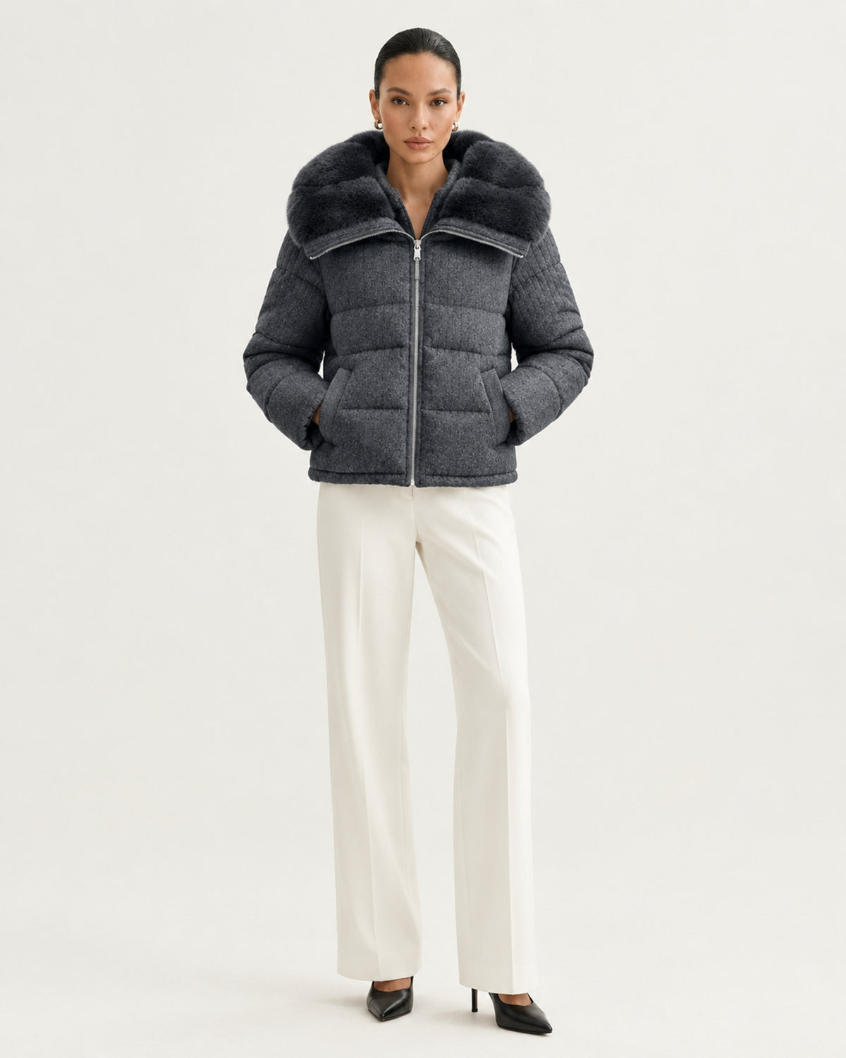 Diana Wool Knit Goose Down Jacket with Mink Collar