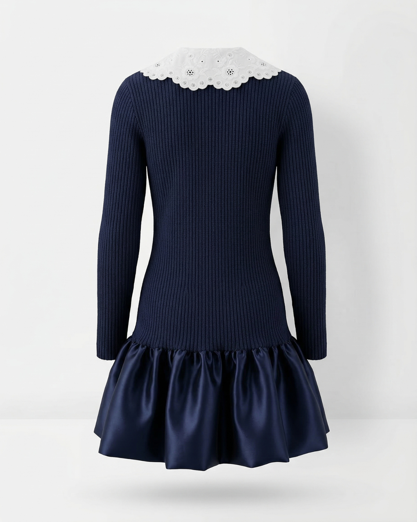 Candie Knit Dress Embroidered Lapel Ruffled Skirt