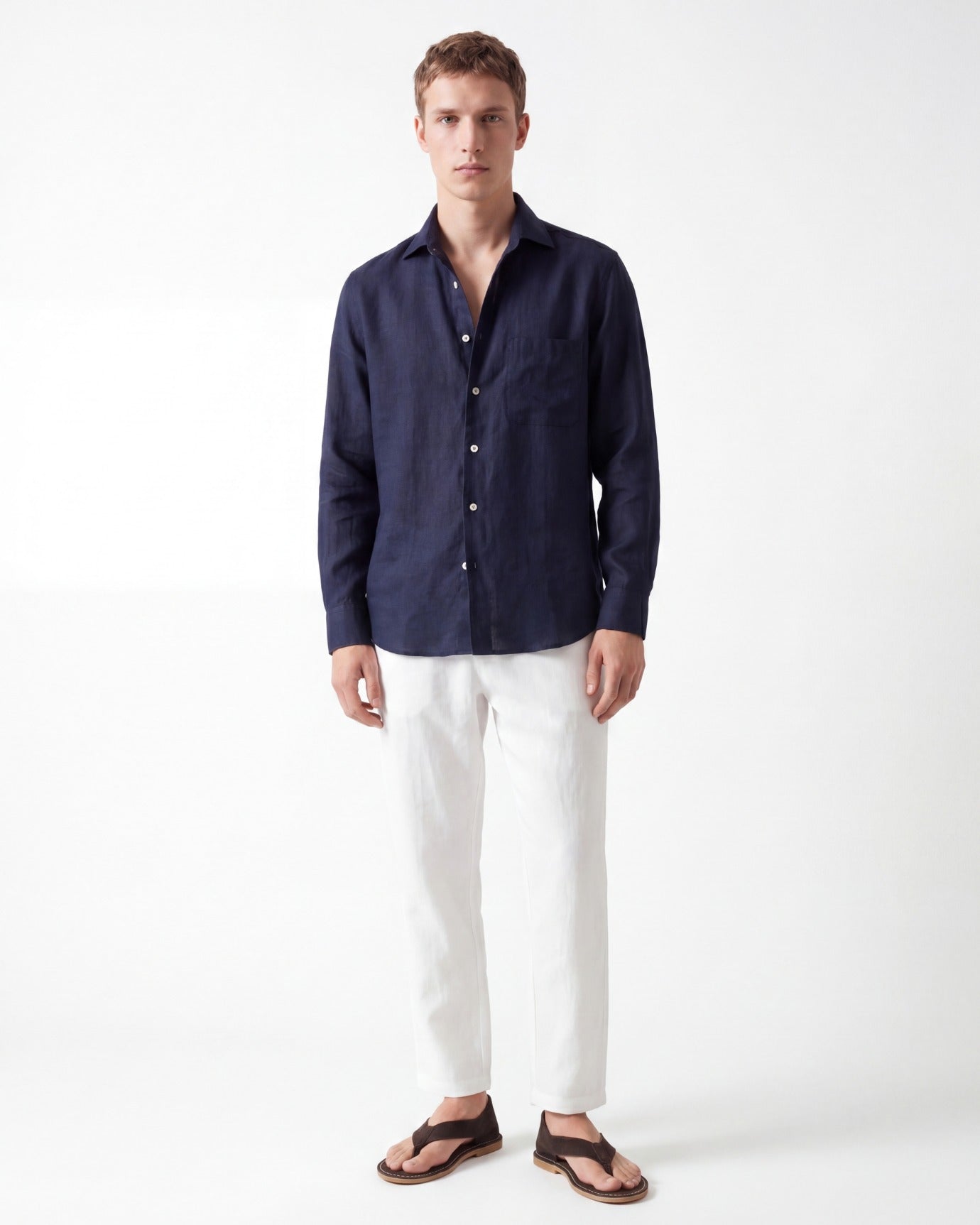 Contemporary Navy Blue Linen Shirt
