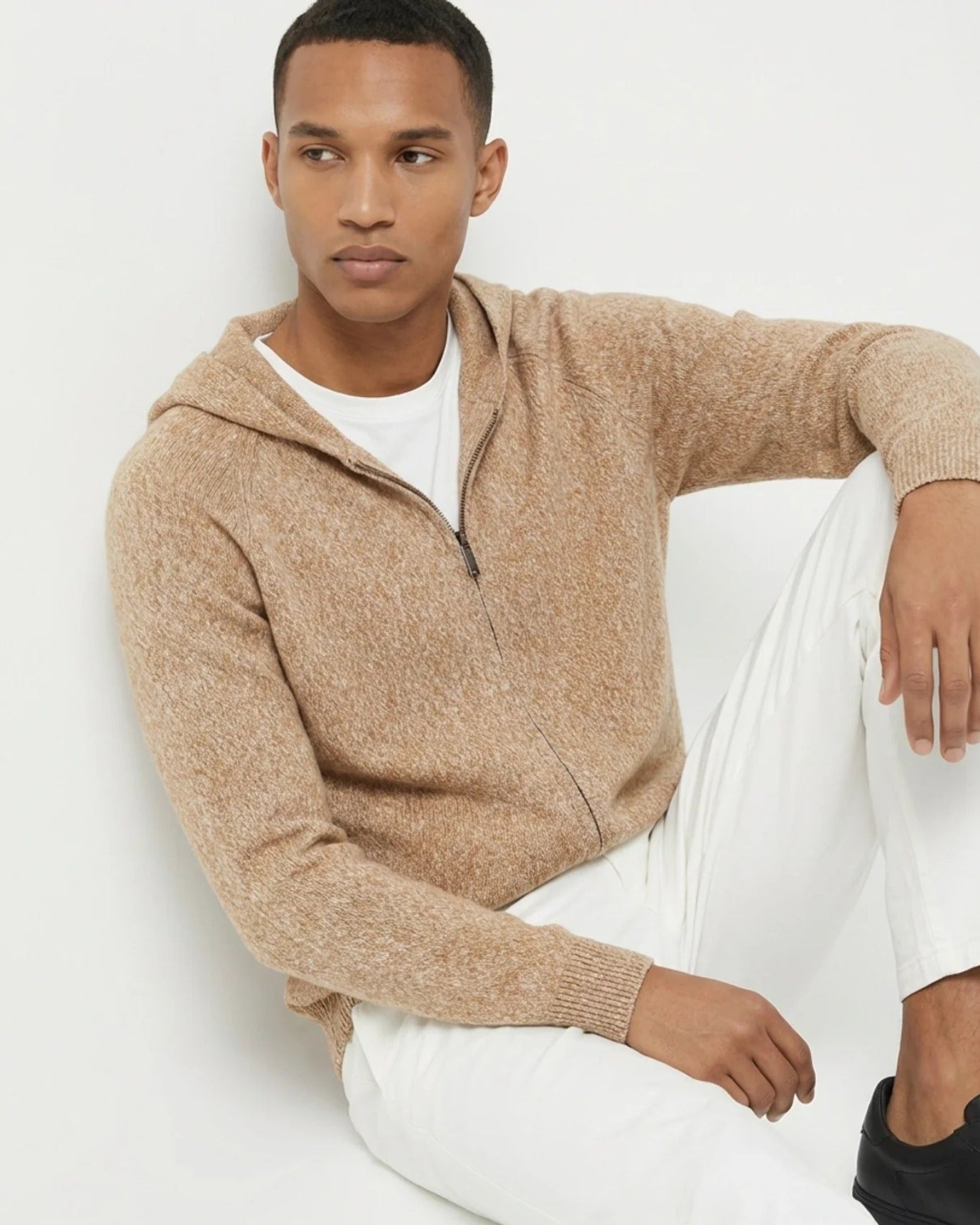 Cárdigan de punto con capucha y cremallera de lana y cachemira de Milán