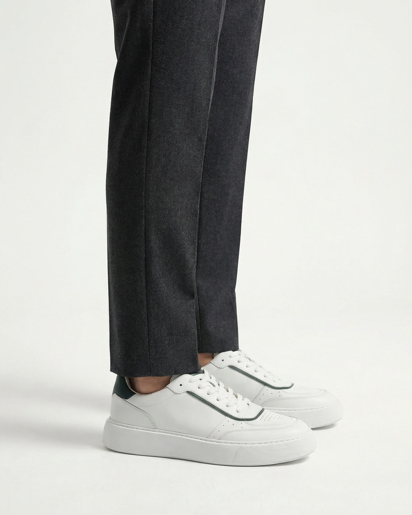 Marbella White Genuine Leather Thick-Bottom Sneakers