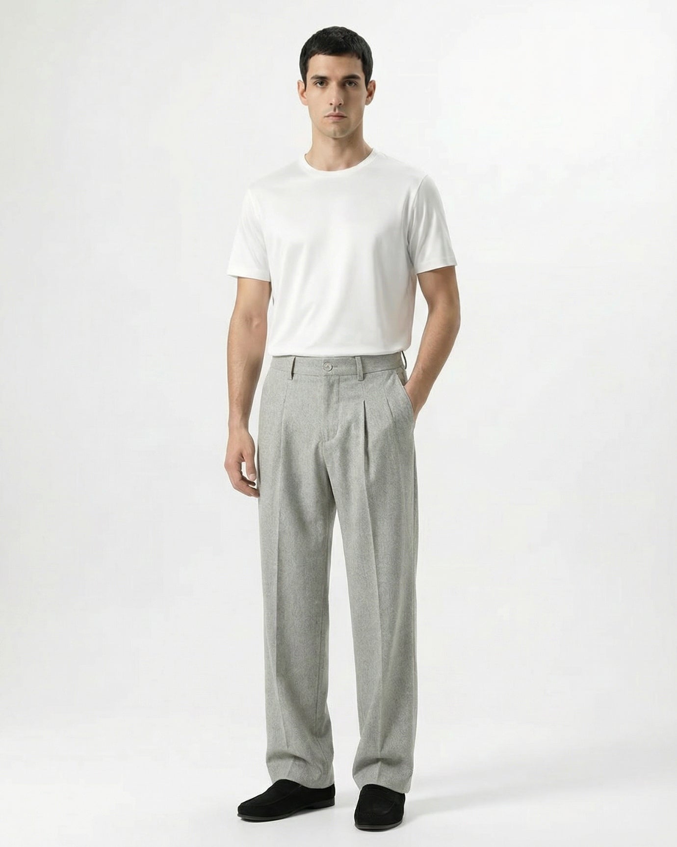 Pantalones de lana de alta gama, holgados y rectos