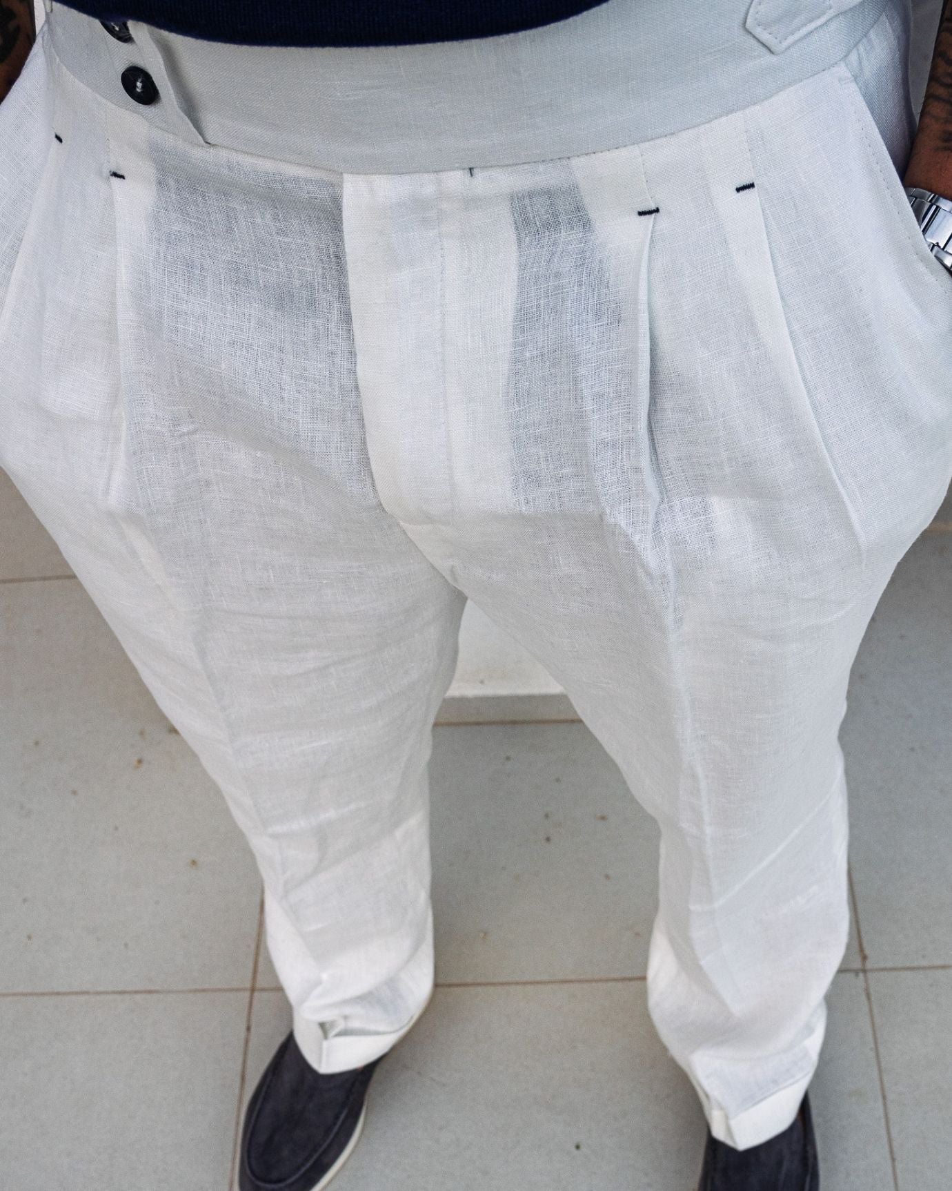 Rome Italienische Leinenhose Weiß