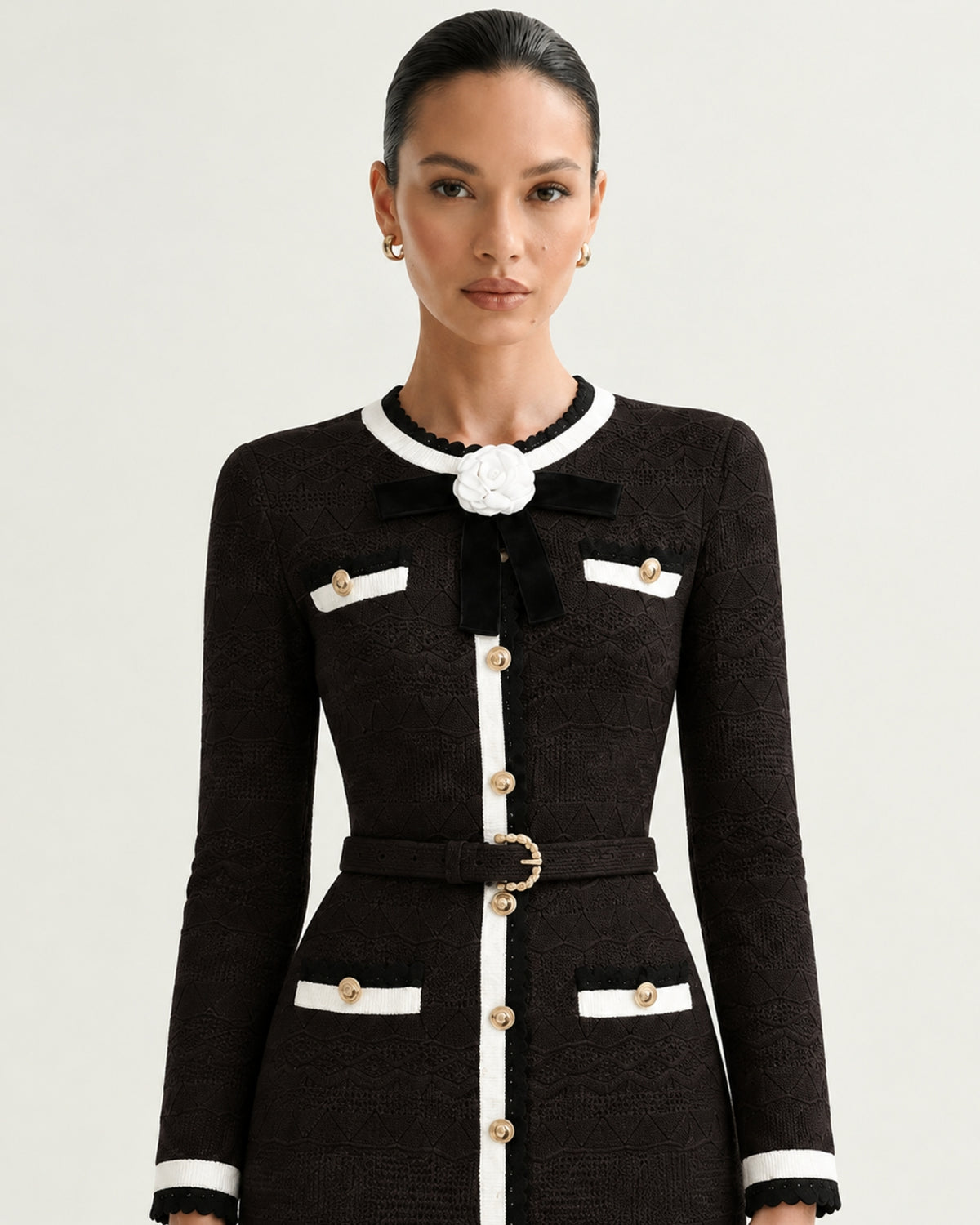 Diva Slim-Fit Floral Knit Crewneck Dress