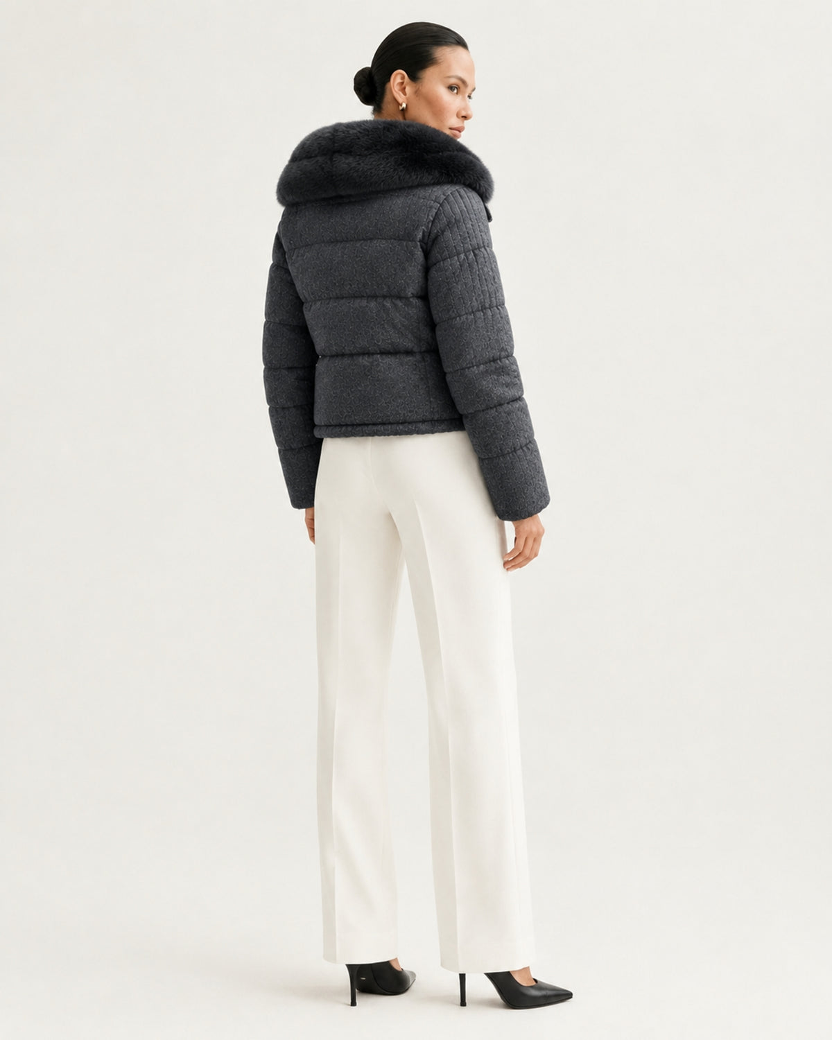 Diana Wool Knit Goose Down Jacket with Mink Collar