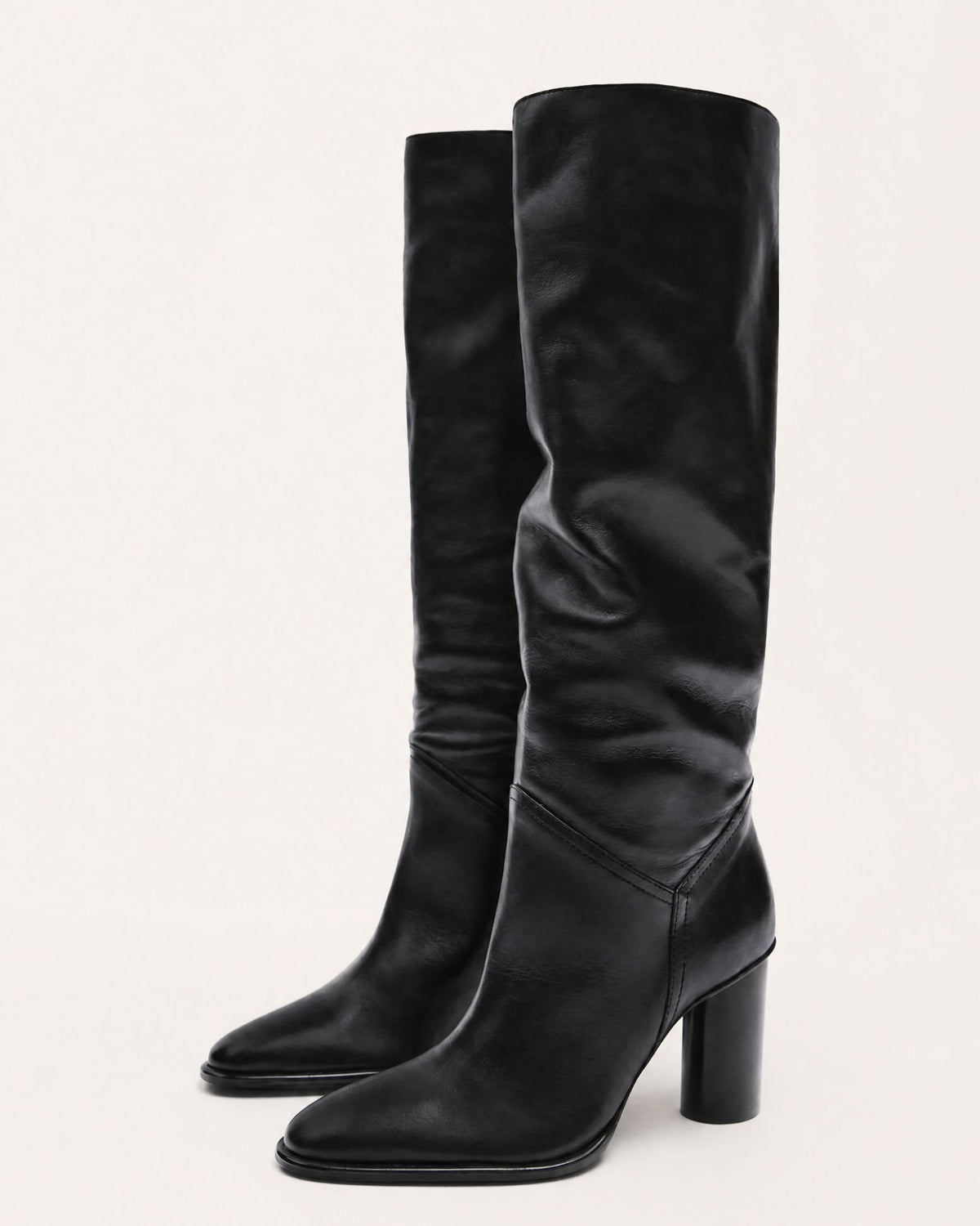 Kira Pull-On Square-Toe Leather Knee-High Boots