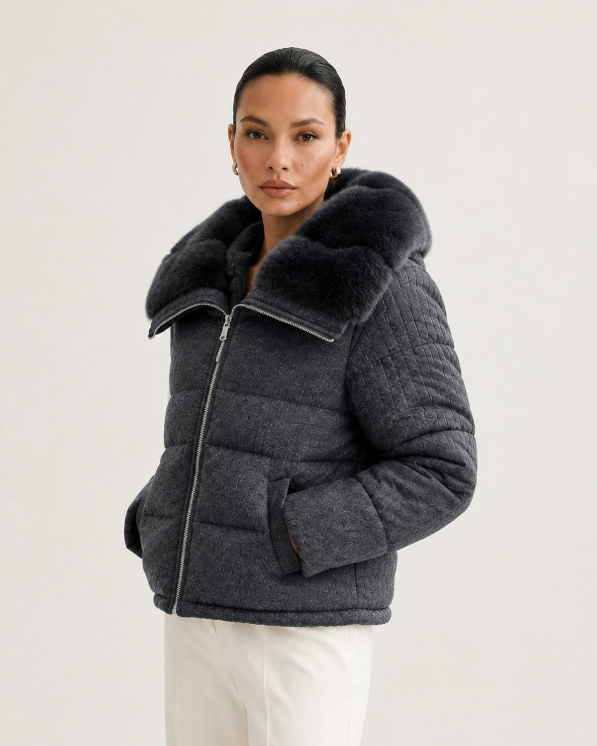 Diana Wool Knit Goose Down Jacket with Mink Collar