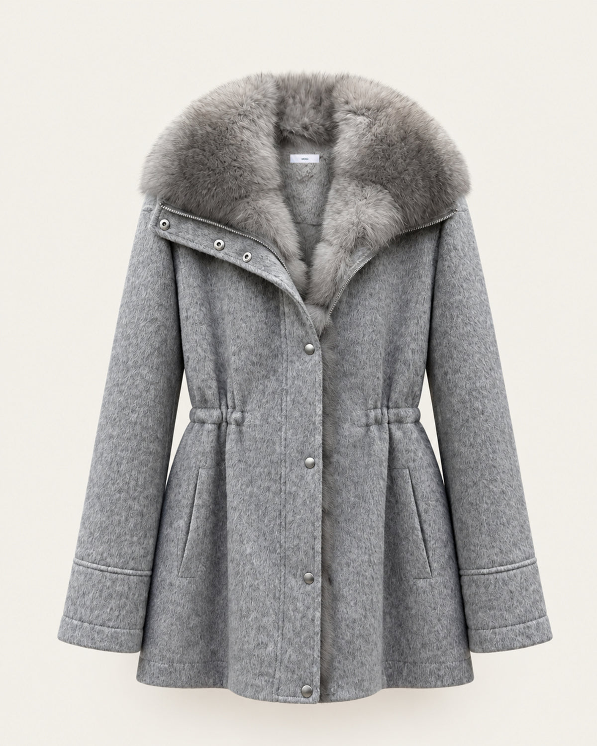 Rabbit Lined Wool Parka with Fox Fur Collar