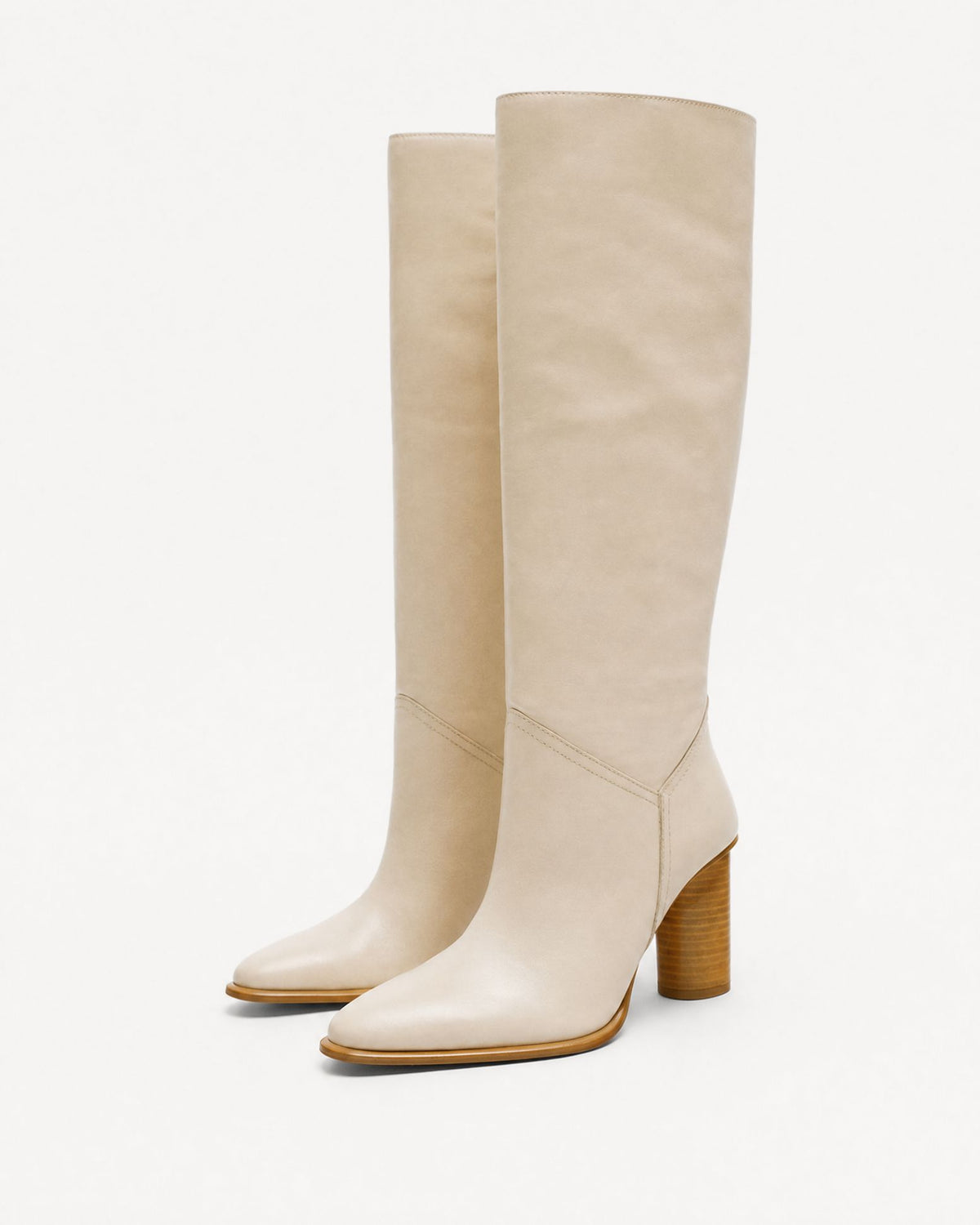 Kira Pull-On Square-Toe Leather Knee-High Boots