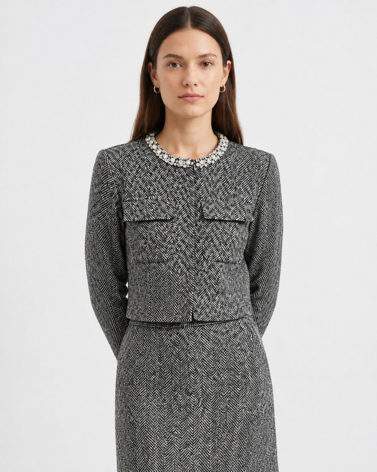 High-Waisted Dark Gray Wool Maxi Skirt & Cardigan set