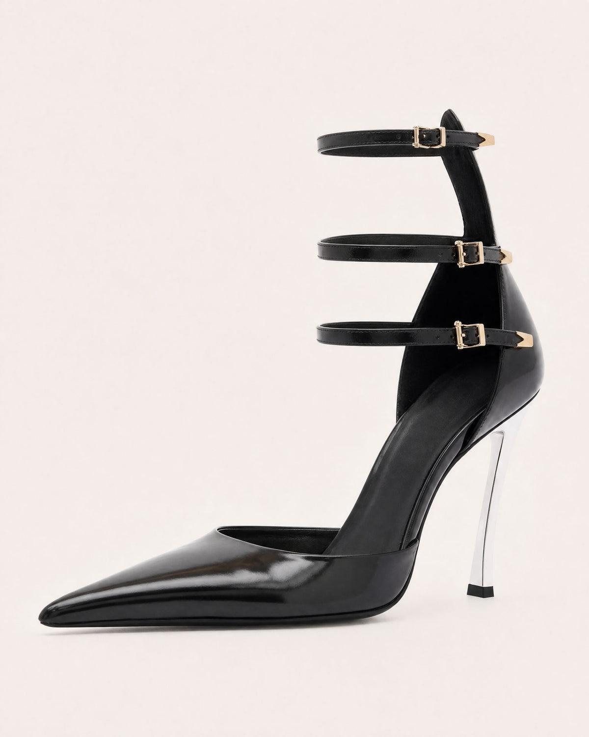 Pointed-Toe Patent Leather Ankle-Strap Pumps