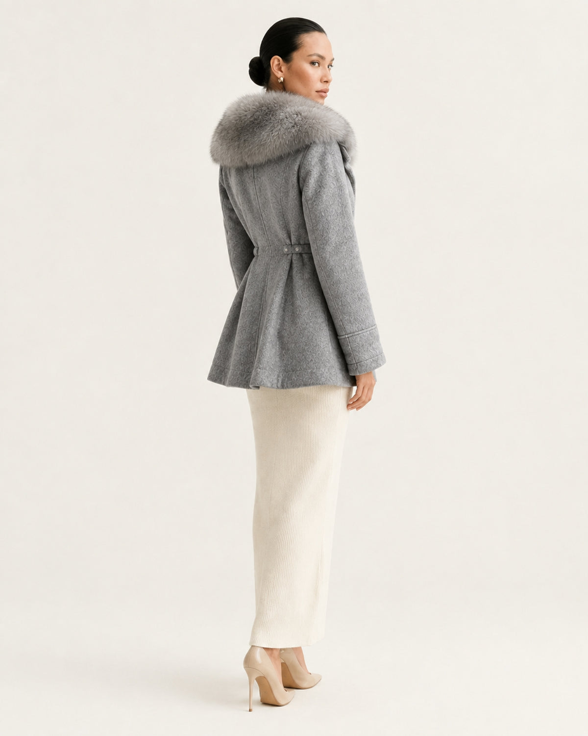 Rabbit Lined Wool Parka with Fox Fur Collar