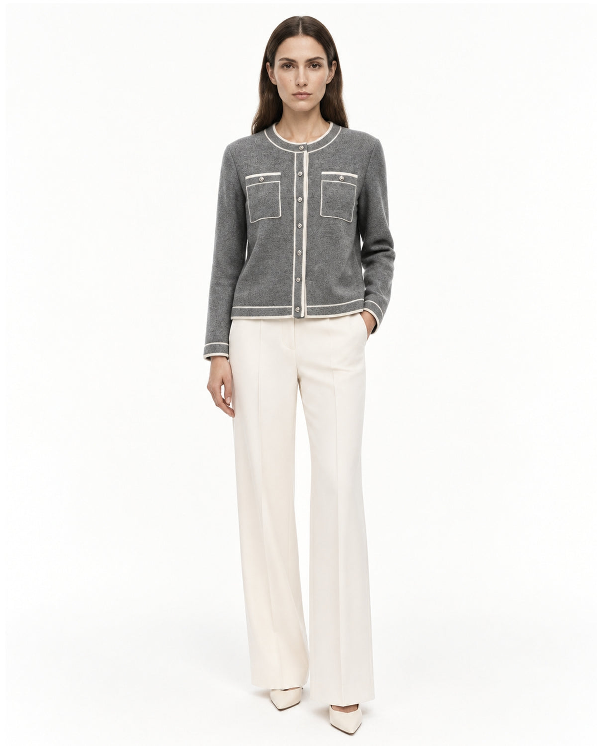 Cashmere Gray Colorblock Knit Cardigan