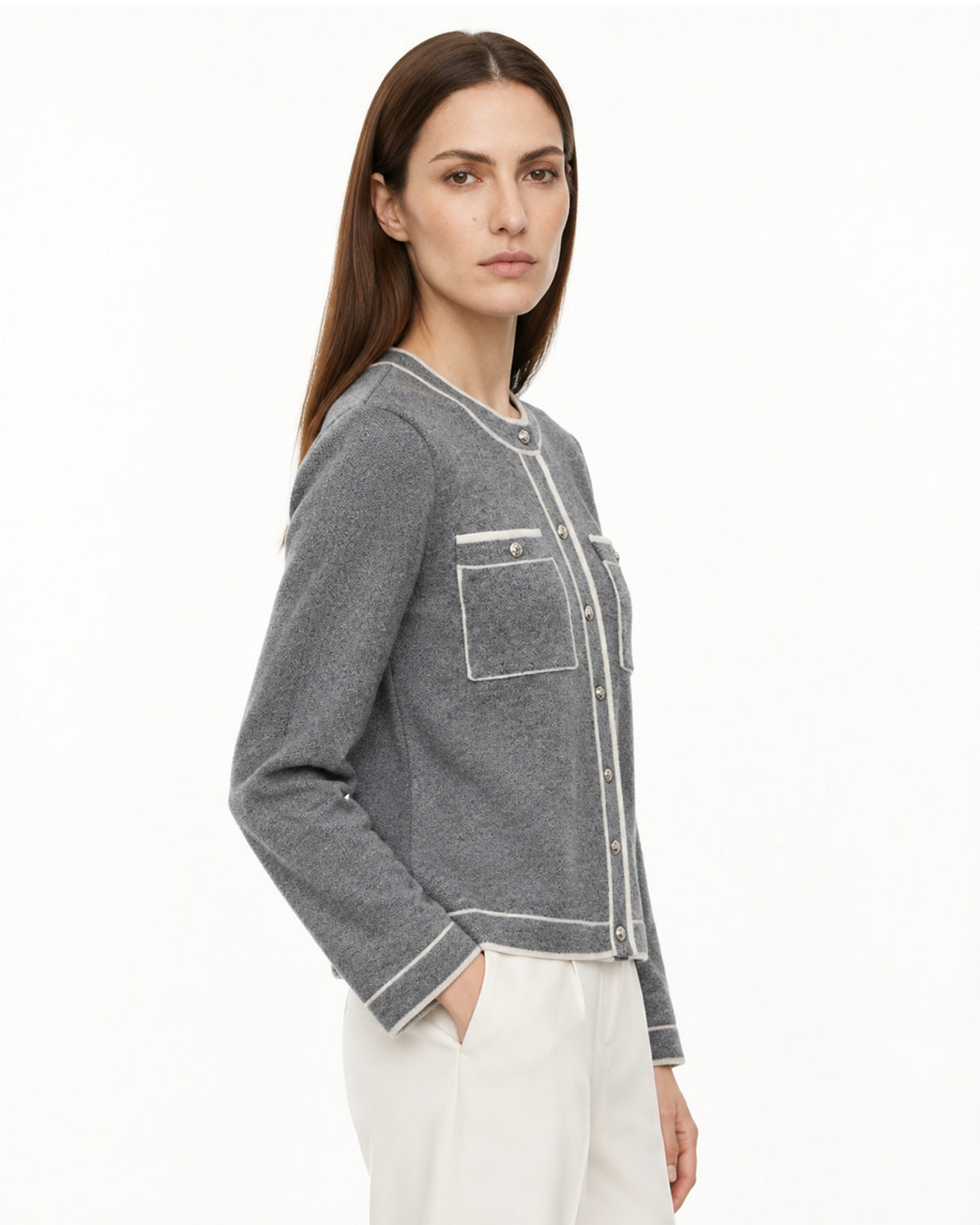 Cashmere Gray Colorblock Knit Cardigan